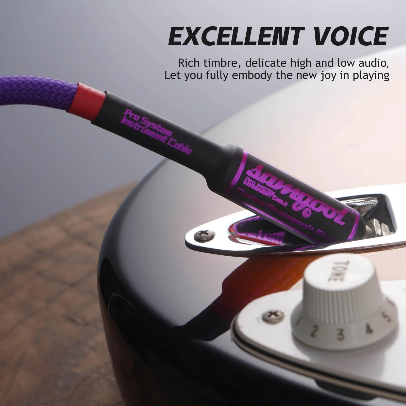 10ft Guitar Cable, 1/4 Inch Straight/Angle Instrument Cable, Electric Cord Guitar Amp Cord for Bass Amp and Instruments (CC Purple Braided) 10ft CC Purple-Braided - Image 3