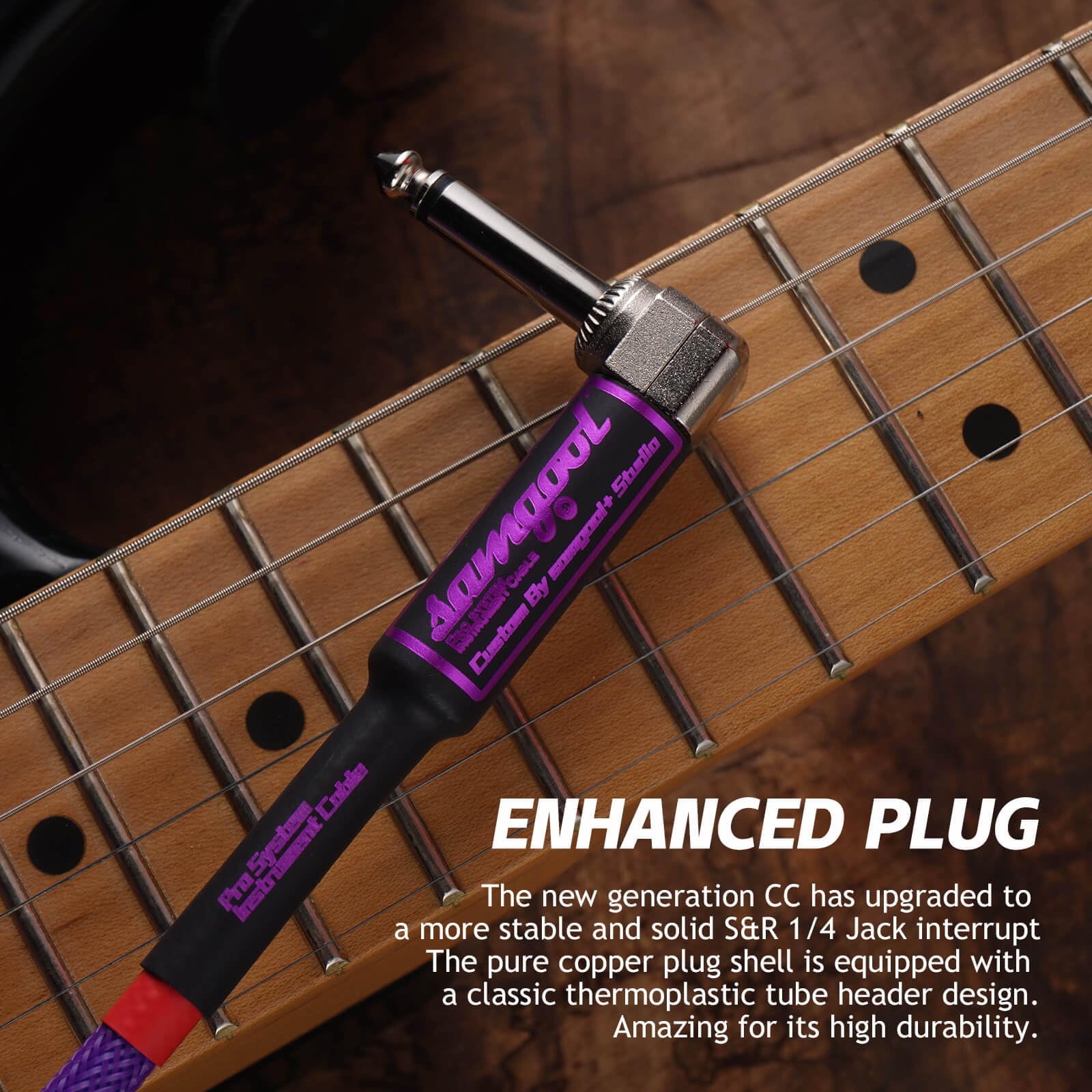 10ft Guitar Cable, 1/4 Inch Straight/Angle Instrument Cable, Electric Cord Guitar Amp Cord for Bass Amp and Instruments (CC Purple Braided) 10ft CC Purple-Braided - Image 4