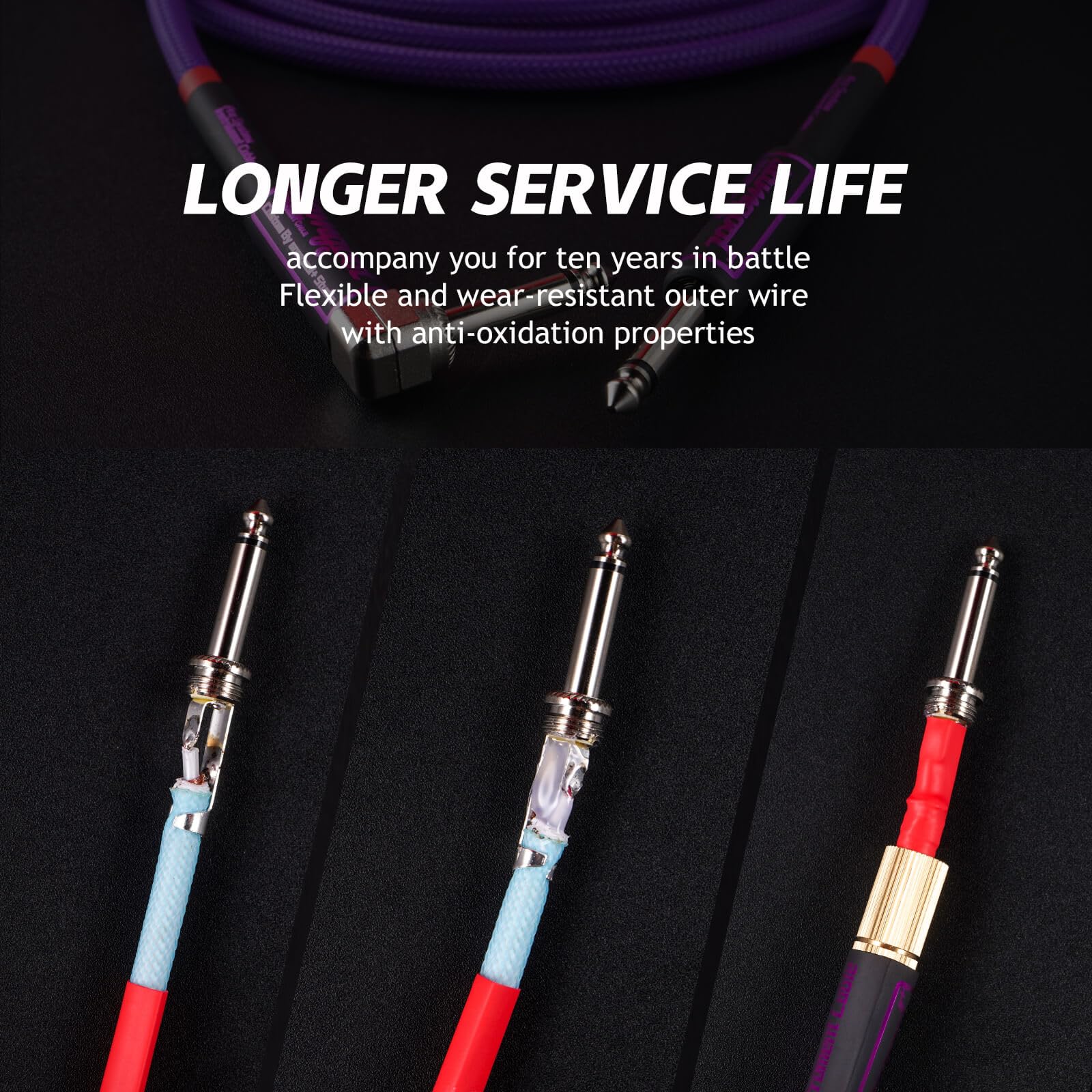 10ft Guitar Cable, 1/4 Inch Straight/Angle Instrument Cable, Electric Cord Guitar Amp Cord for Bass Amp and Instruments (CC Purple Braided) 10ft CC Purple-Braided - Image 6