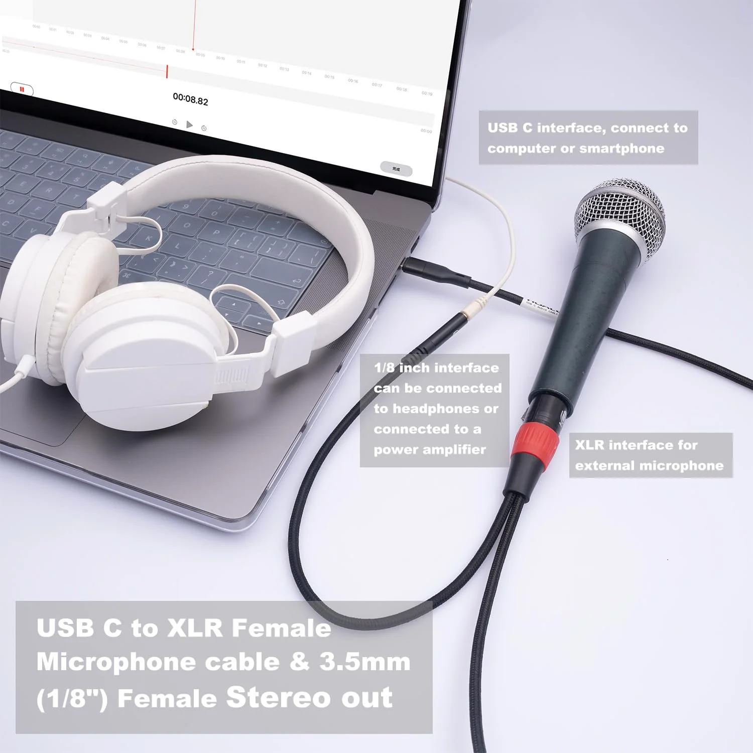 10FT USB C to XLR Female Microphone Cable & 3.5mm (1/8") Female Stereo Out Adapter,USB C to 3.5mm Headphone Cable&XLR Female Microphone Record Cable for iPhone 15 Garageband,Tablet,Laptop 10 feet - Image 3