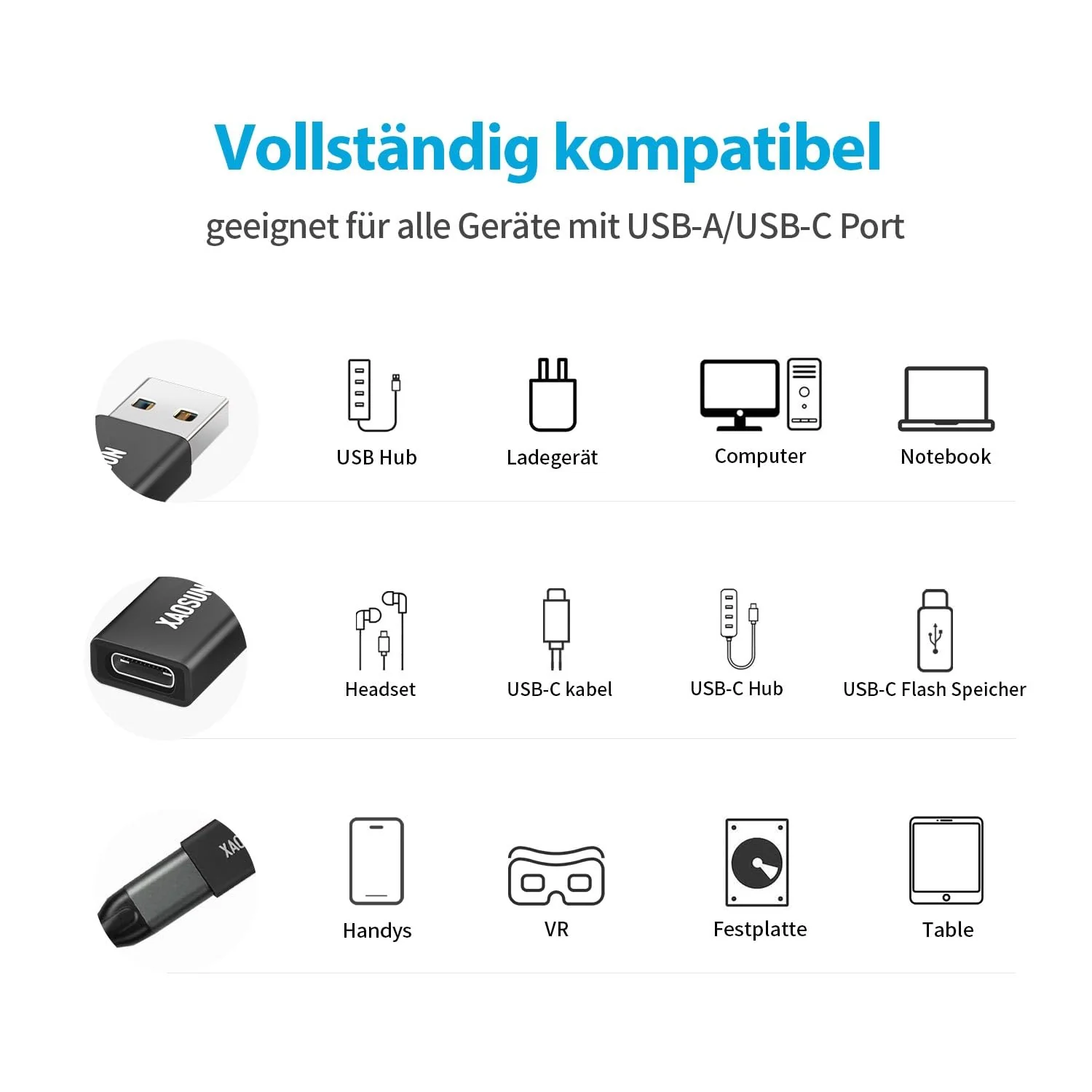 [10Gbps] USB C Female to USB Male Adapter (2-Pack), 3.1 USB A to USB C Adapter, XAOSUN One-Sided SuperSpeed Data Sync & 100W Fast Charging For iphone 15 Plus Pro Max, Laptop, Charger, Quest Link, etc. Black - Image 6