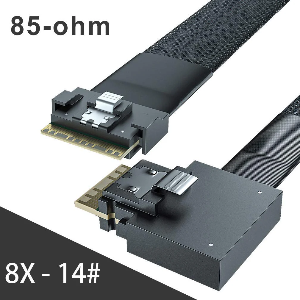 10Gtek 24G Internal SlimSAS SFF-8654 to SFF-8654 8i Cable, PCIe4.0, 85-ohm, Straight to Left Exit, 0.75~0.8m(2.46~2.62ft) - Image 2