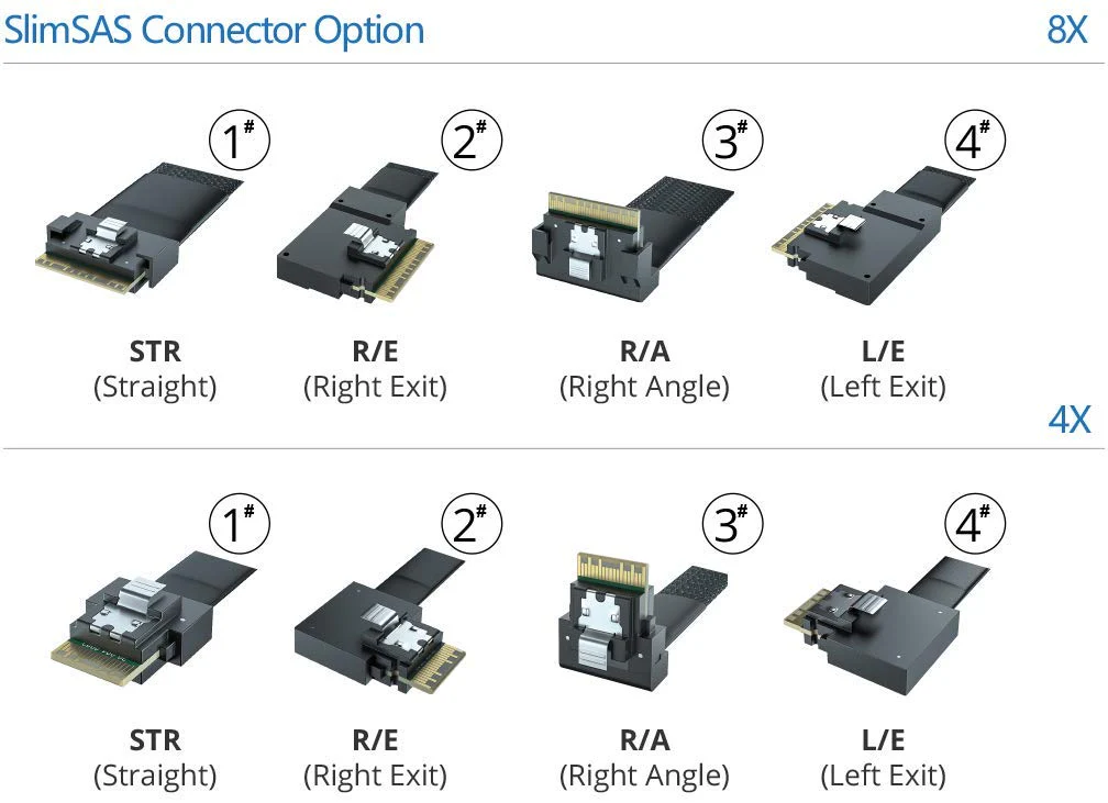 10Gtek 24G Internal SlimSAS SFF-8654 to SFF-8654 8i Cable, PCIe4.0, 85-ohm, Straight to Left Exit, 0.75~0.8m(2.46~2.62ft) - Image 3