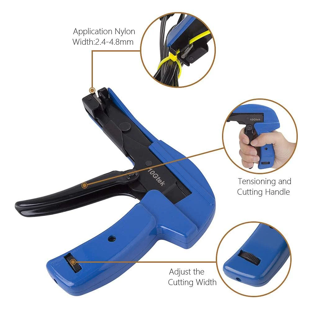 10Gtek Cable Tie Gun - Fastening and Cutting Tool with Handle Special for Nylon Cable Tie Fasten and Cut Cables in Blue - Image 6