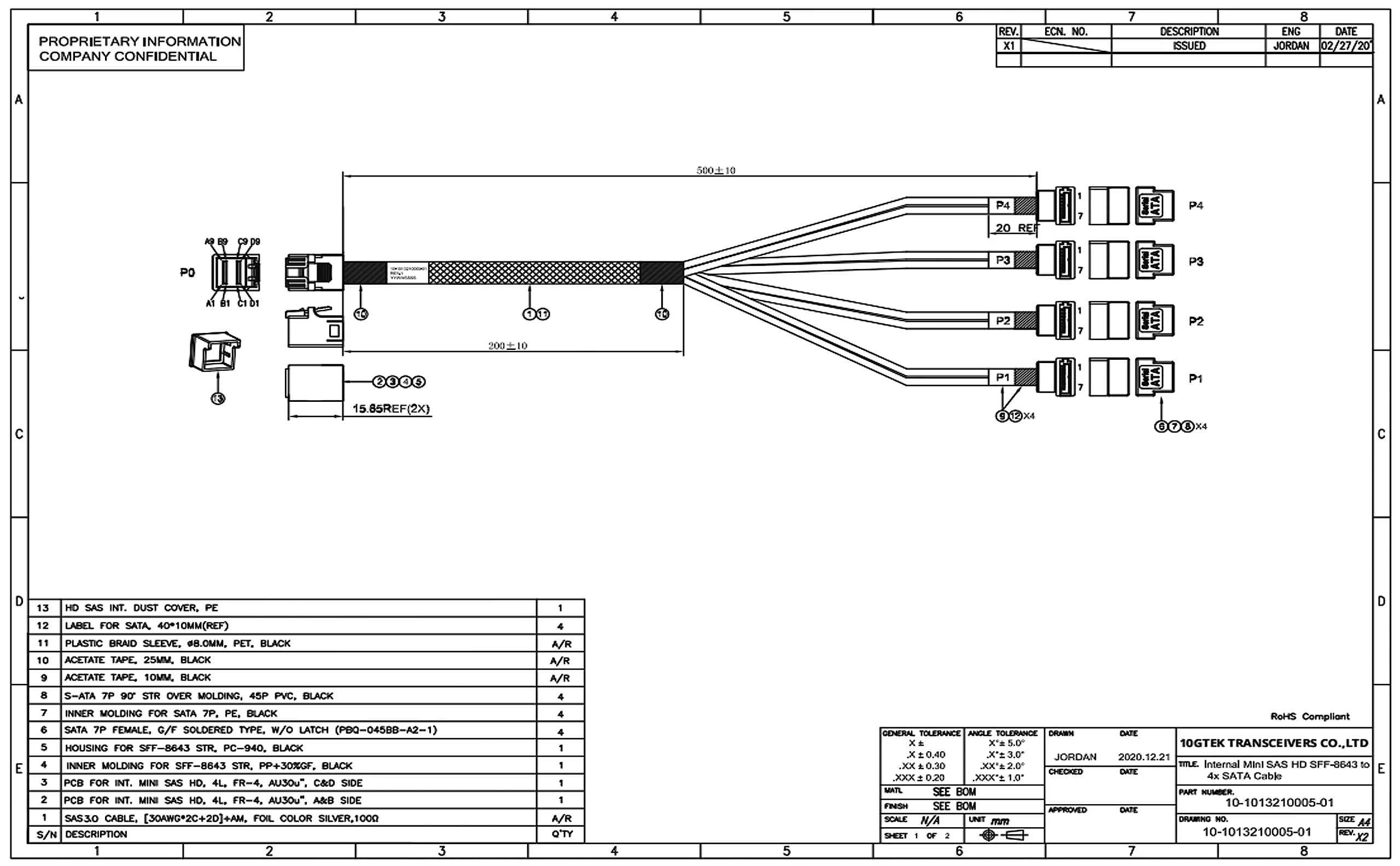10Gtek MiniSAS HD SFF-8643 Breakout to 4xSATA Cable, Compatible with Raid Controller Hard Drive, SATA Right Angle, 0.5m(1.6ft) SATA(Right Angle) - Image 6