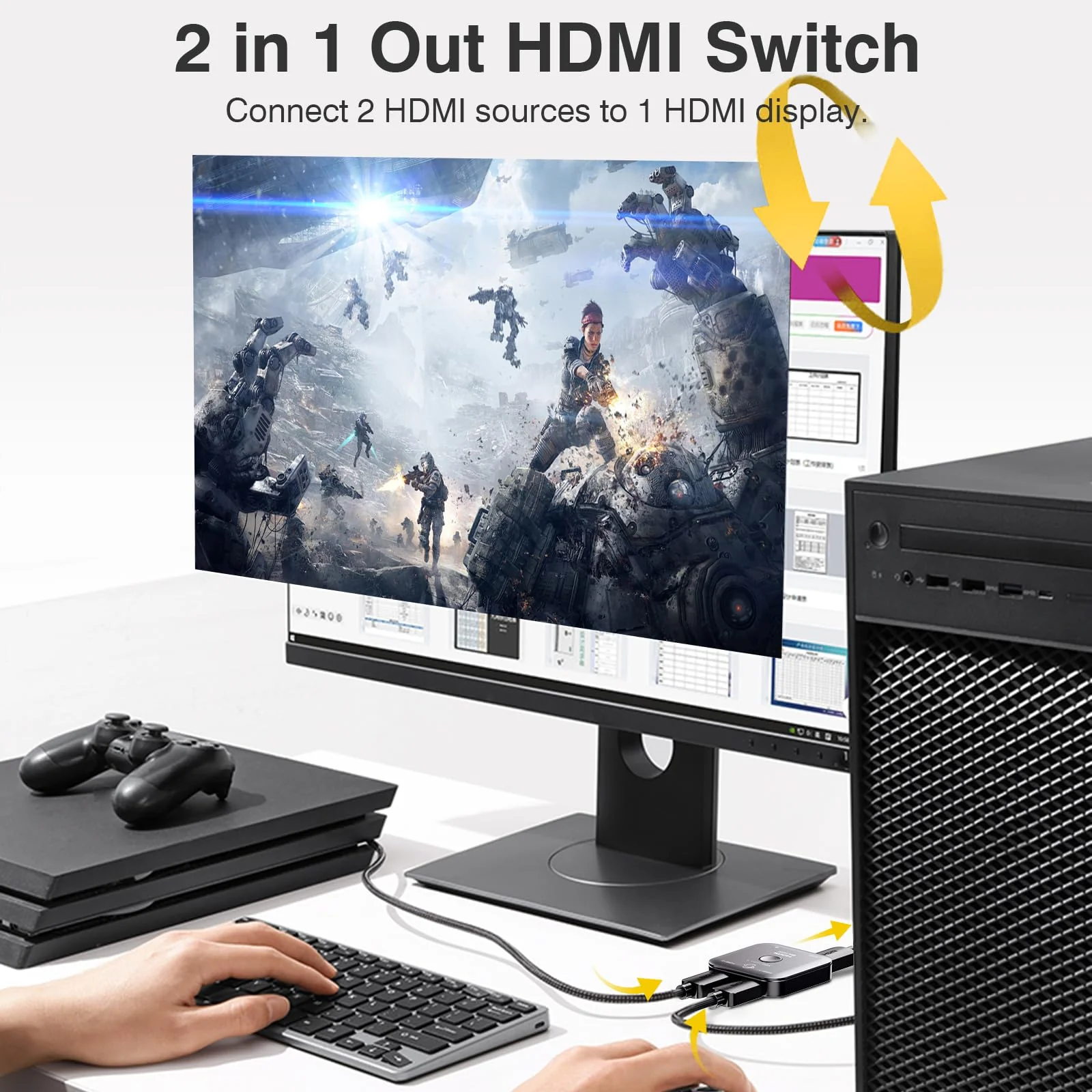 10K 8K HDMI Switch – 2 in 1 Out, Bi-Directional HDMI Splitter Switcher, 8K@60Hz, 4K@240Hz, Compatible with PS5, PS4, Xbox, Fire Stick, Apple TV, Projector - Image 2