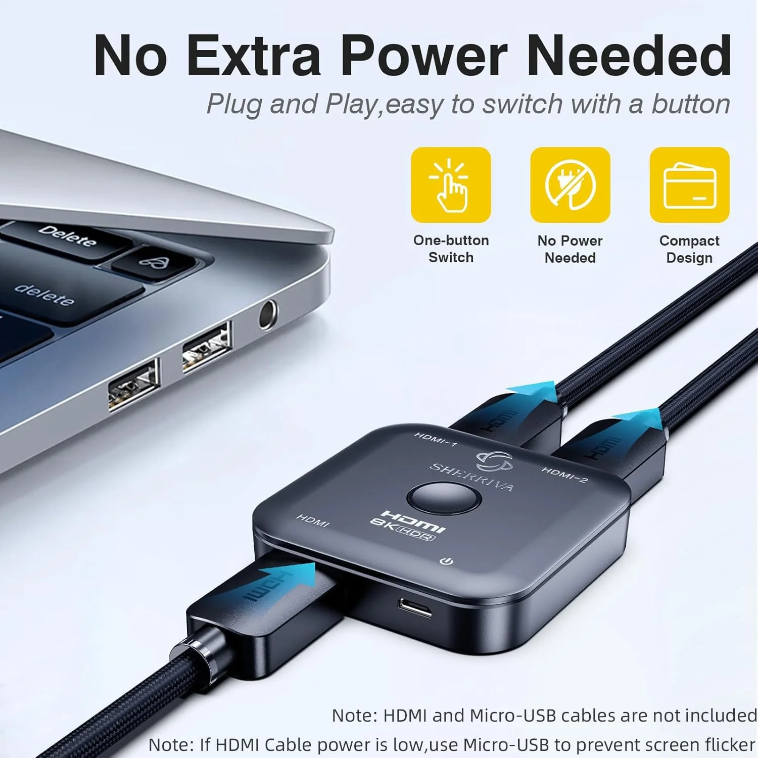 10K 8K HDMI Switch – 2 in 1 Out, Bi-Directional HDMI Splitter Switcher, 8K@60Hz, 4K@240Hz, Compatible with PS5, PS4, Xbox, Fire Stick, Apple TV, Projector - Image 3