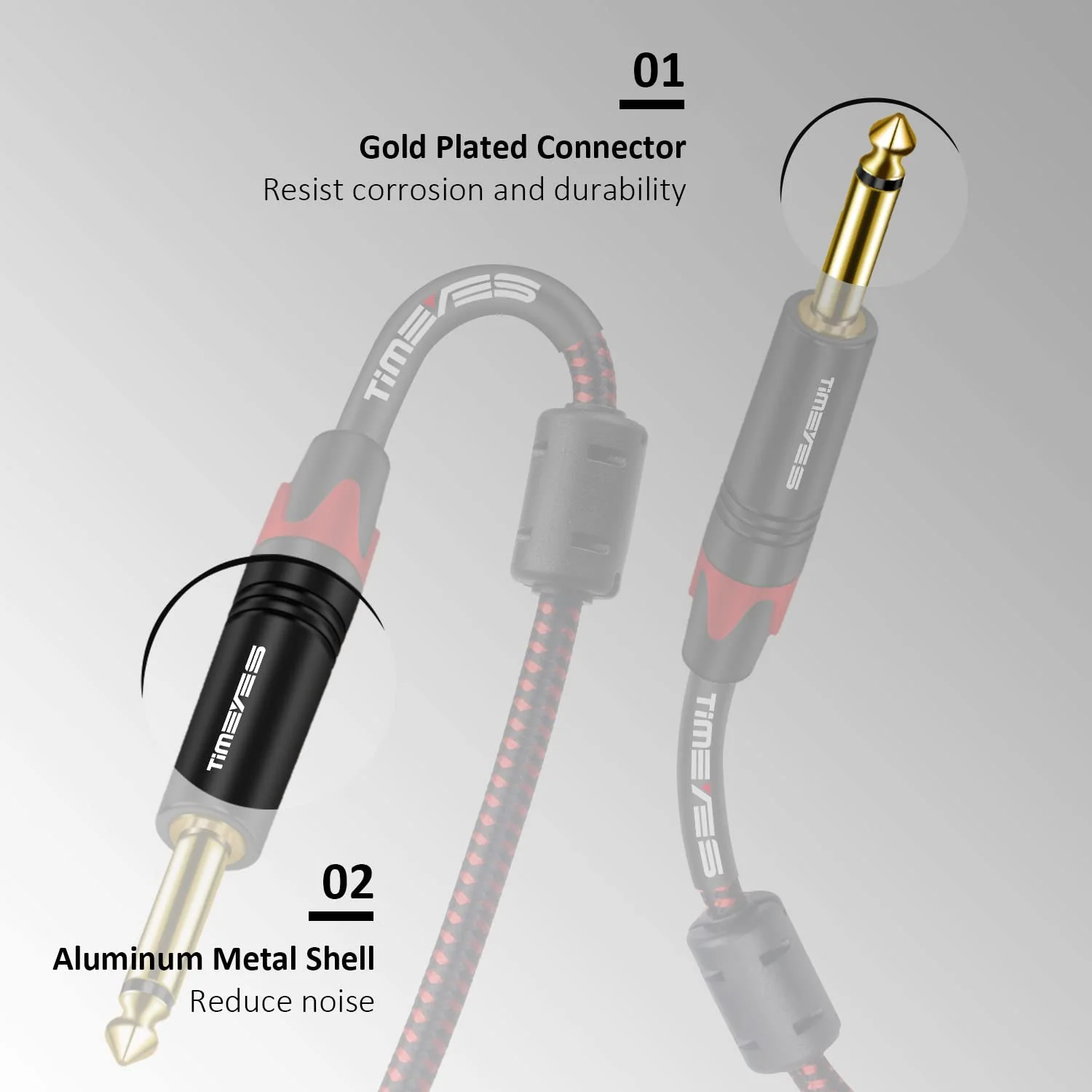 10M TS 1/4 Inch Mono Instrument Cable, 6.35mm(1/4) TS to 6.35mm(1/4) TS Audio Interconnect Cord, 1/4'' 6.5mm Male Amp Cable Cord for Electric Guitar, Bass, Keyboard, Speaker 1/4'' Jack 33FT 10M/33FT - Image 2