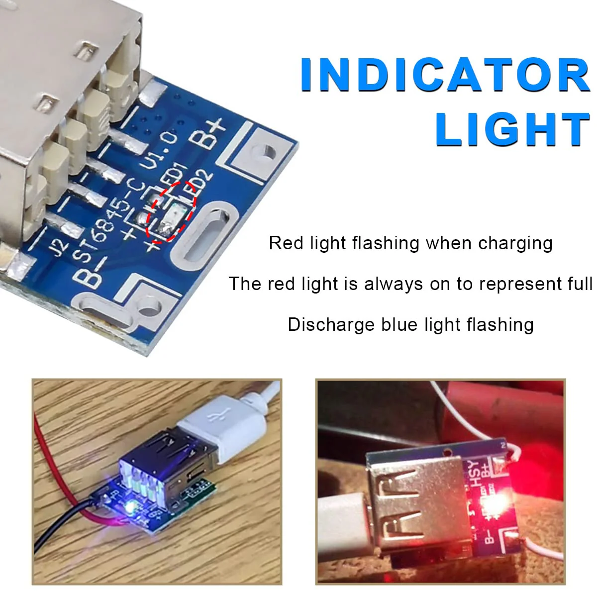 10Pcs 5V Step Up Board Lithium Battery Charging Protection Board Step Up Power Module 134N3P Charger Board LED Indicator for DIY Charger with 24AWG Cable - Image 3