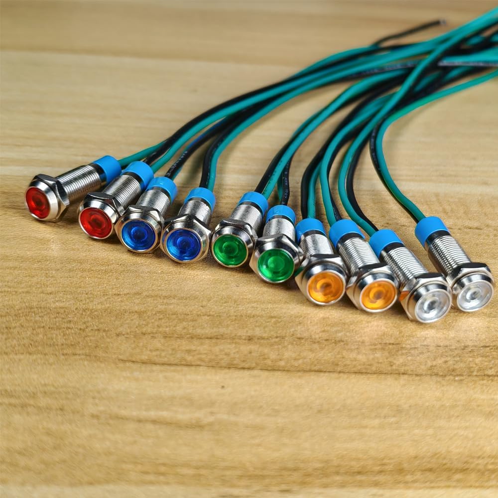 10pcs 6mm 3V-4.5V-5V-6V-7.5V-9VDC LED Metal Indicator Light Waterproof Signal Lamp Pilot Dash Directional Car Truck Boat with Wire(Red/Orange/Blue/Green/White) R/G/B/A/W - Image 2