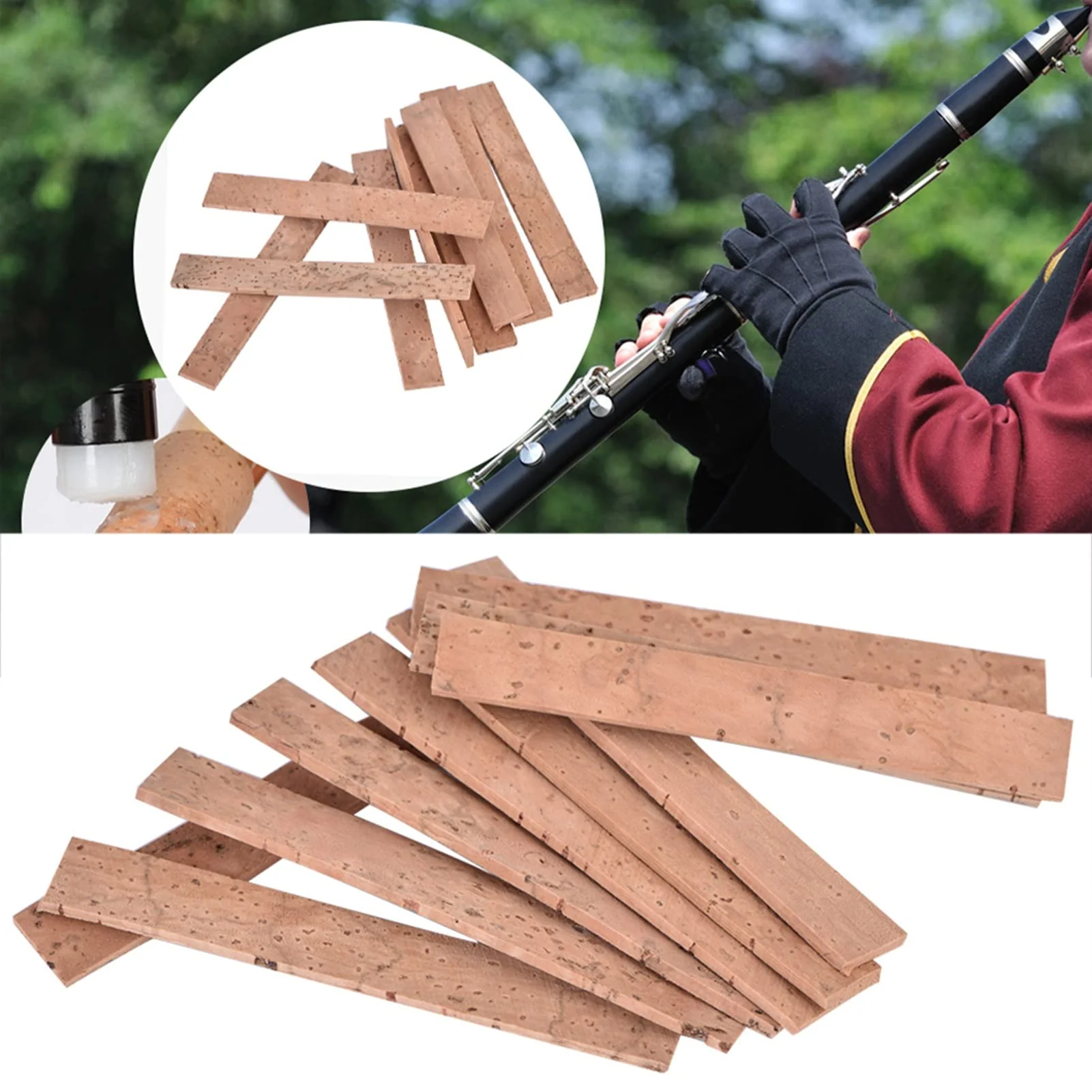 10Pcs Clarinet Neck Joint Cork, Clarinet Instrument Sheet Accessories Replacement Natural Key Strips Ligature Mouthpiece Pad Maintenance Kit Part Flute Saxophone Woodwind Repair Oboe Flute - Image 6
