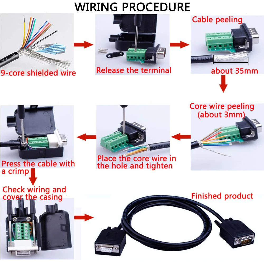 10PCS DB9 Female Breakout Connector,DB9 Solderless RS232 D-SUB Serial to 9-pin Port Terminal Adapter Connector Breakout Board with Case Long Bolts Tail Pipe 10PCS Female Adapter - Image 7