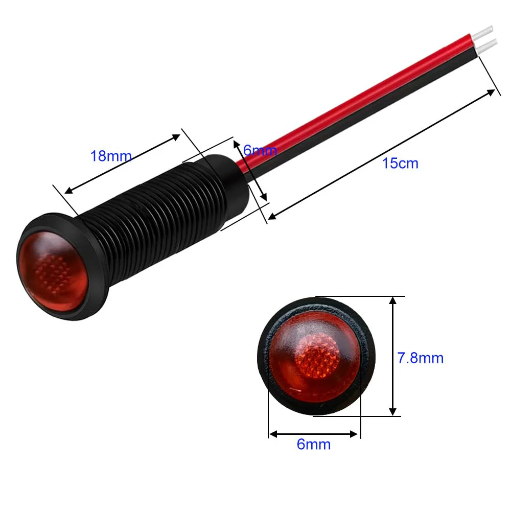 10pcs LED Plastic Indicator Pilot Light AC/DC 12-24V Mounting Hole Size 6mm(Red) red/12-24V/black shell - Image 5