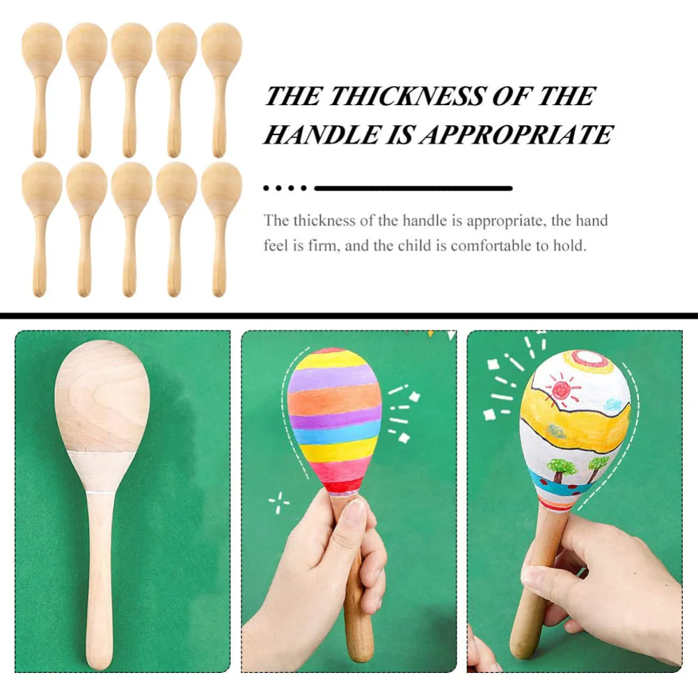 10Pcs Maracas Hand Percussion Rattles DIY Wood Maracas with Crisp Blow Sound for Music Party Favors 7.86X2.36X2.36Inch - Image 5
