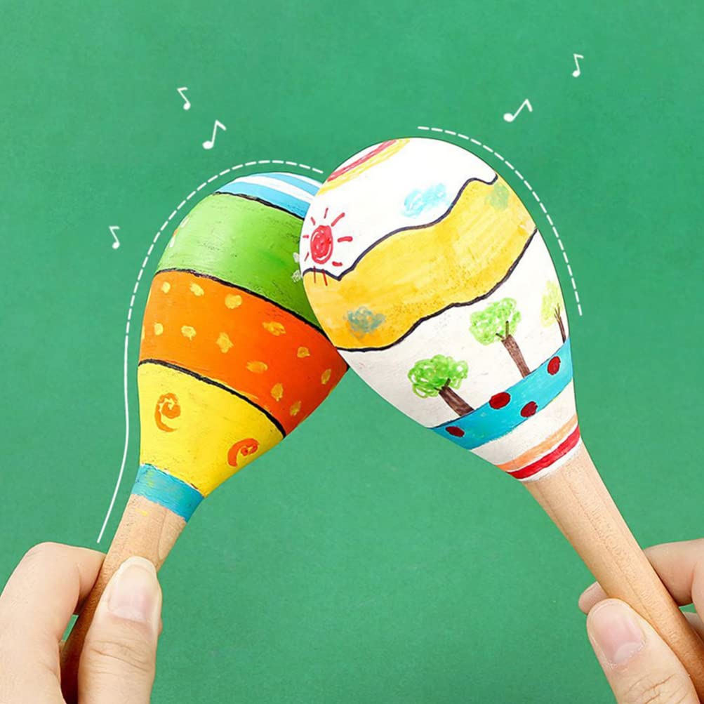10Pcs Maracas Hand Percussion Rattles DIY Wood Maracas with Crisp Blow Sound for Music Party Favors 7.86X2.36X2.36Inch - Image 6