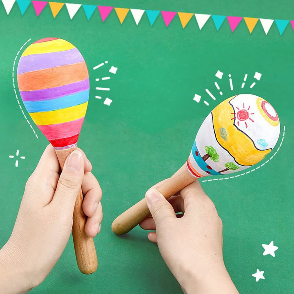 10Pcs Maracas Hand Percussion Rattles DIY Wood Maracas with Crisp Blow Sound for Music Party Favors 7.86X2.36X2.36Inch - Image 7