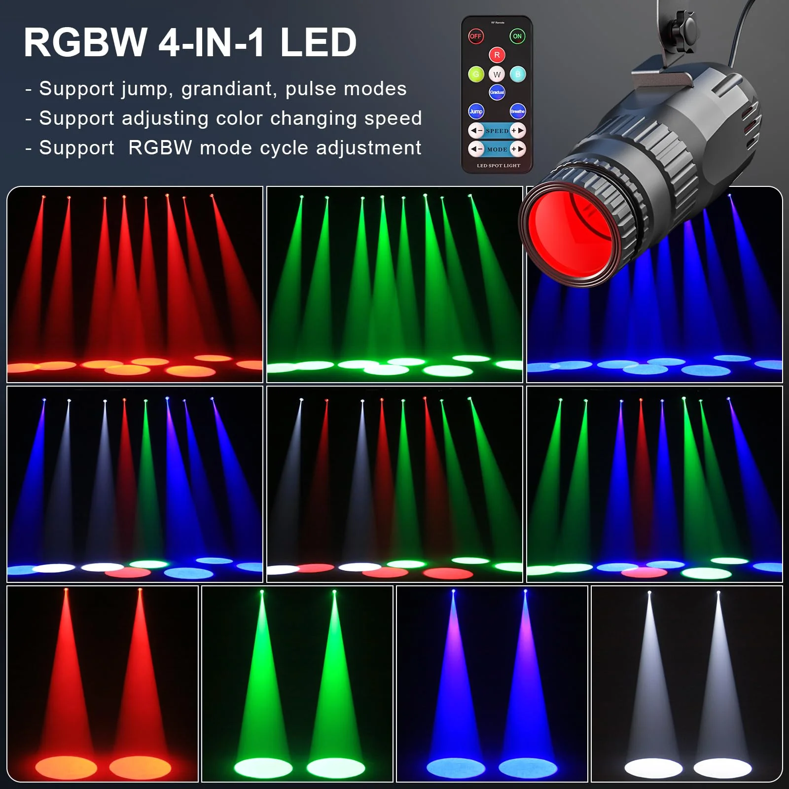 10W RGBW 4 in 1 Mini Pinspot Lights Wireless Control Spotlight Super Bright Beam Pin Spot Light Disco Ball Lights Jump Gradual Breathe Modes for Disco Party Club Wedding Theater(Black, 2) Black - Image 4