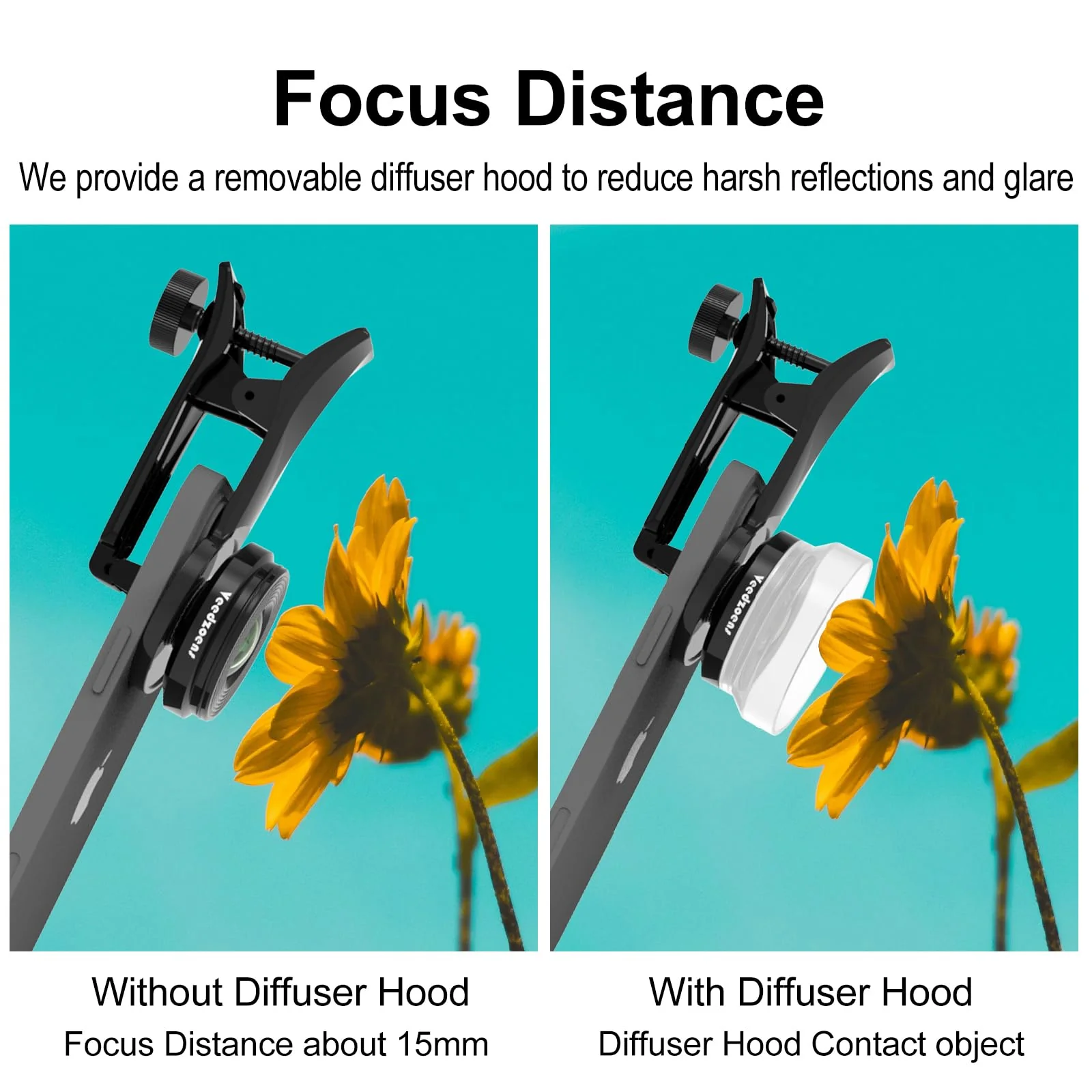 10X Macro Lens for iPhone Android Smartphone, Compatible with SmallRig NEEWER Phone Cage, with Detachable Diffuser Hood, 17mm Thread Universal Phone Lens Clip and Black Portable Bag - Image 5
