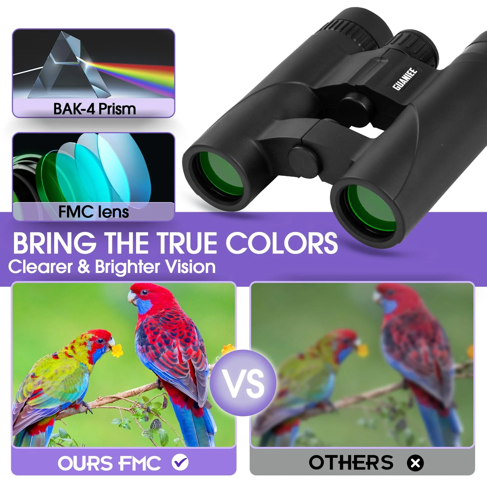 10x25 Binoculars for Kids Mini Pocket Compact Binoculars Waterproof Small Binocular for Bird Watching Travel Stargazing Outdoor Sports Purple - Image 2