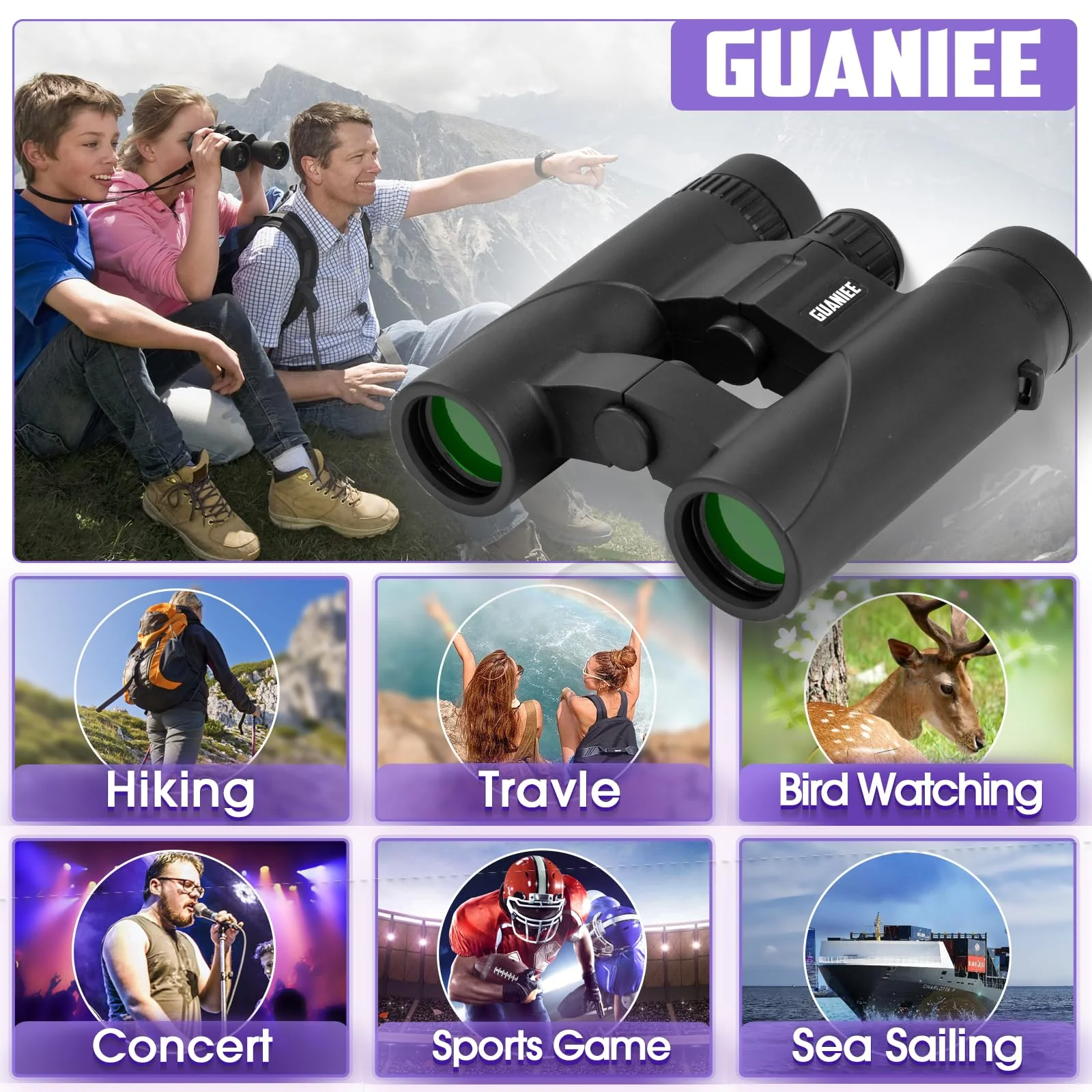 10x25 Binoculars for Kids Mini Pocket Compact Binoculars Waterproof Small Binocular for Bird Watching Travel Stargazing Outdoor Sports Purple - Image 7