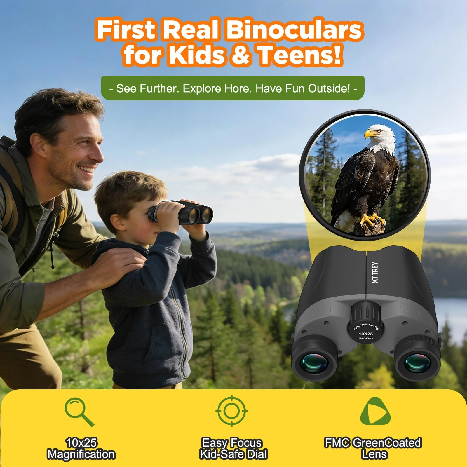 10x25 Compact Binoculars for Adults & Kids - High Power Mini Binoculars with BAK4 Prism & FMC Coating for Bird Watching, Hiking, Cruise Travel - Includes Carrying Case & Neck Strap - Image 2