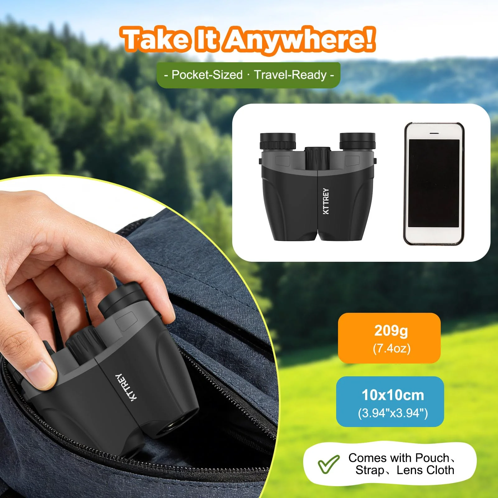 10x25 Compact Binoculars for Adults & Kids - High Power Mini Binoculars with BAK4 Prism & FMC Coating for Bird Watching, Hiking, Cruise Travel - Includes Carrying Case & Neck Strap - Image 5