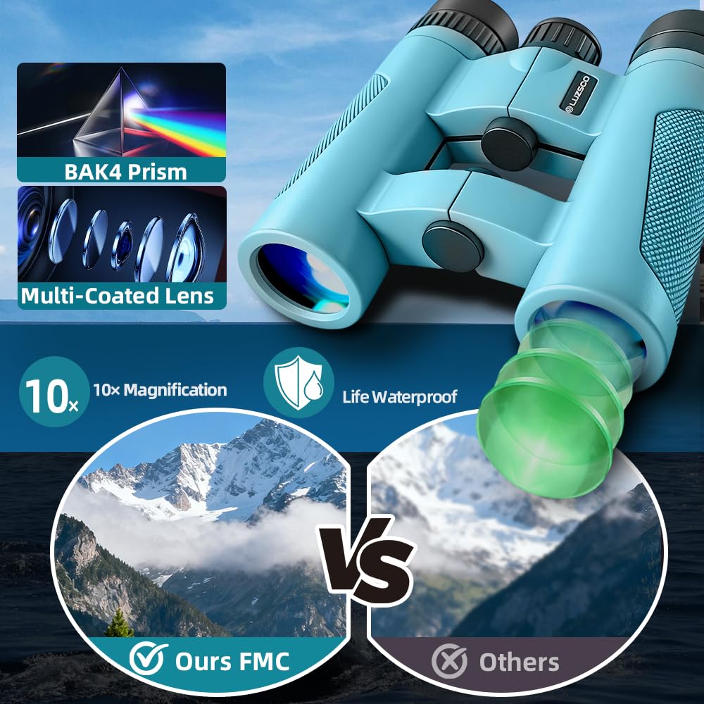 10x25 HD Binoculars for Kids & Adults – Lightweight Blue Mini Binoculars with 10X Magnification, FMC Lenses & Easy Focus, Portable Binoculars for Children and Adults, Travel, Bird Watching, Hiking - Image 3