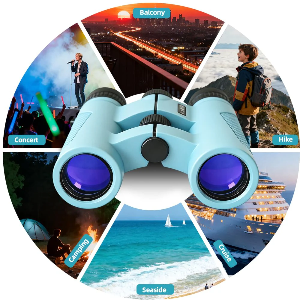 10x25 HD Binoculars for Kids & Adults – Lightweight Blue Mini Binoculars with 10X Magnification, FMC Lenses & Easy Focus, Portable Binoculars for Children and Adults, Travel, Bird Watching, Hiking - Image 5