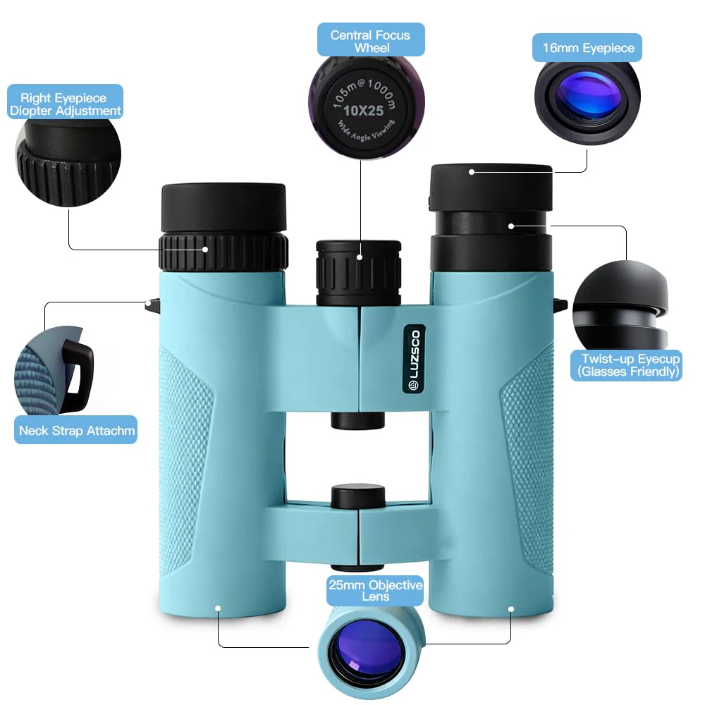 10x25 HD Binoculars for Kids & Adults – Lightweight Blue Mini Binoculars with 10X Magnification, FMC Lenses & Easy Focus, Portable Binoculars for Children and Adults, Travel, Bird Watching, Hiking - Image 6