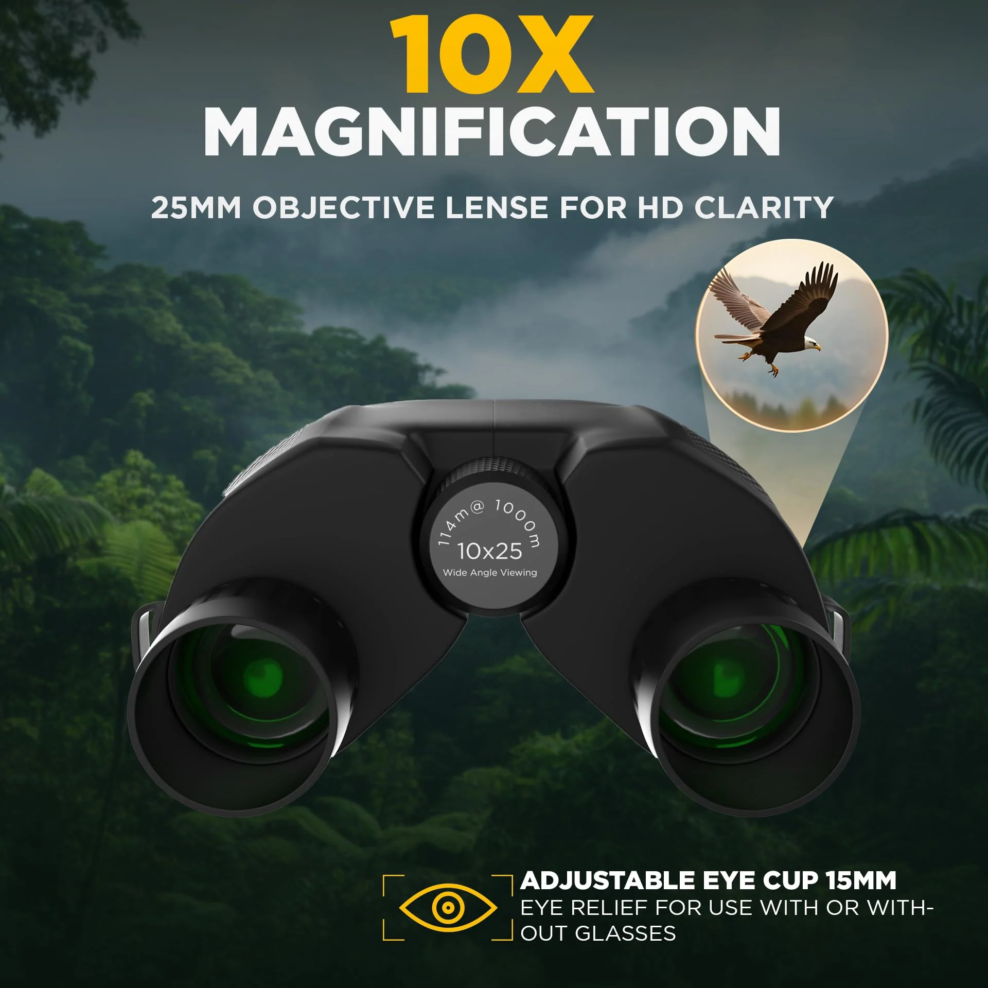10x25 High-Powered Compact Binoculars for Adults – Long Range Bird Watching, Travel for Cruise Ship, Lightweight Small for Hiking, Sports & Outdoor Adventures 10x25 Black Binoculars - Image 2