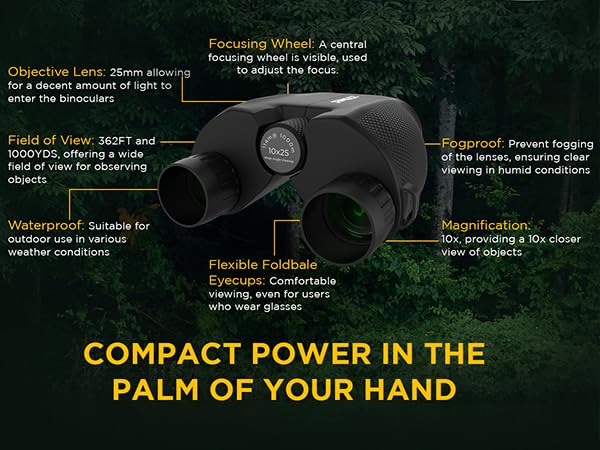 10x25 High-Powered Compact Binoculars for Adults – Long Range Bird Watching, Travel for Cruise Ship, Lightweight Small for Hiking, Sports & Outdoor Adventures 10x25 Black Binoculars - Image 6
