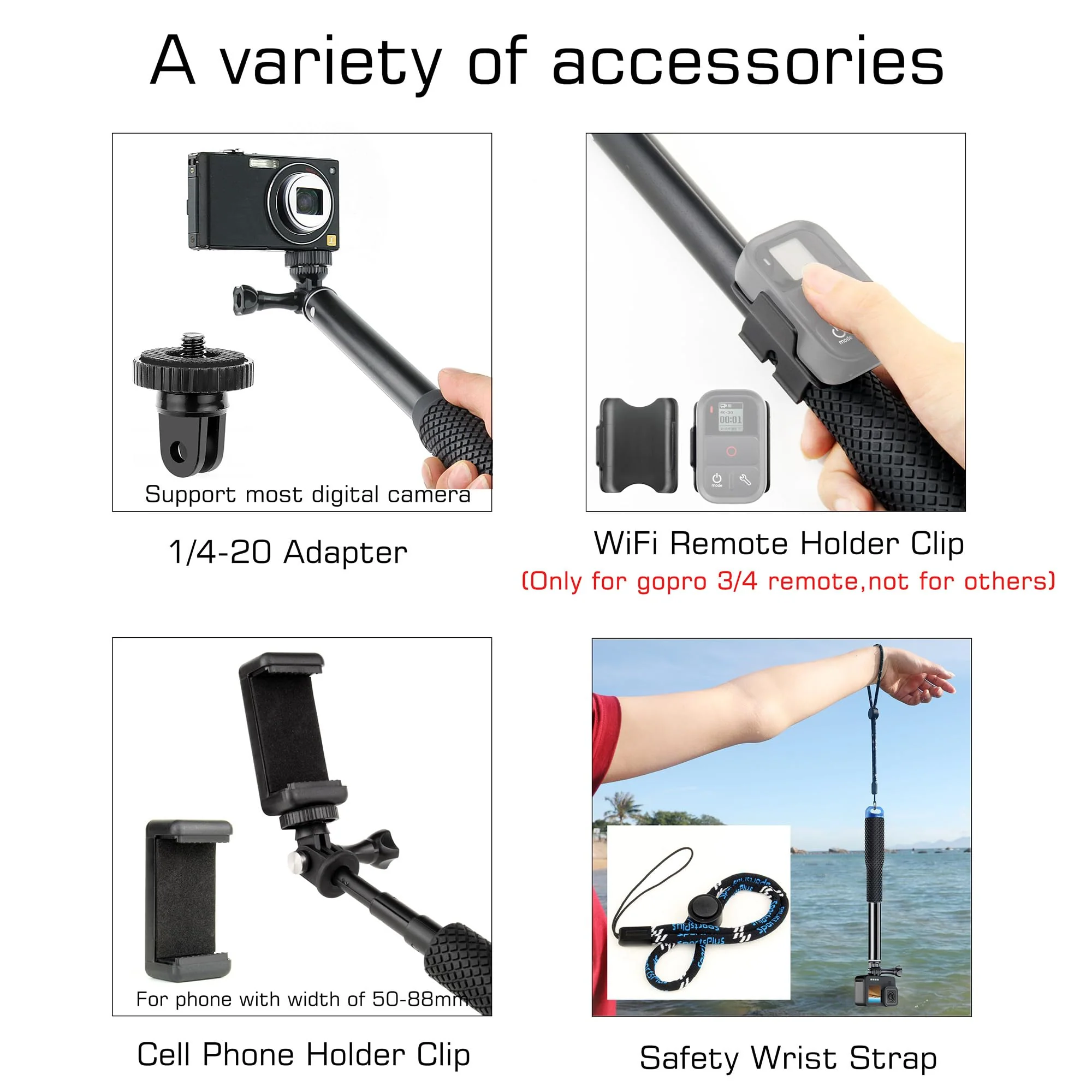 11''-45''Alumium Handheld Waterproof Selfie Stick Underwater Pole Handle Grip Monopod for Gopro Hero Session Max Insta360 AKASO DJI OSMO Digital Action Cameras 11''-45'' Stick - Image 4