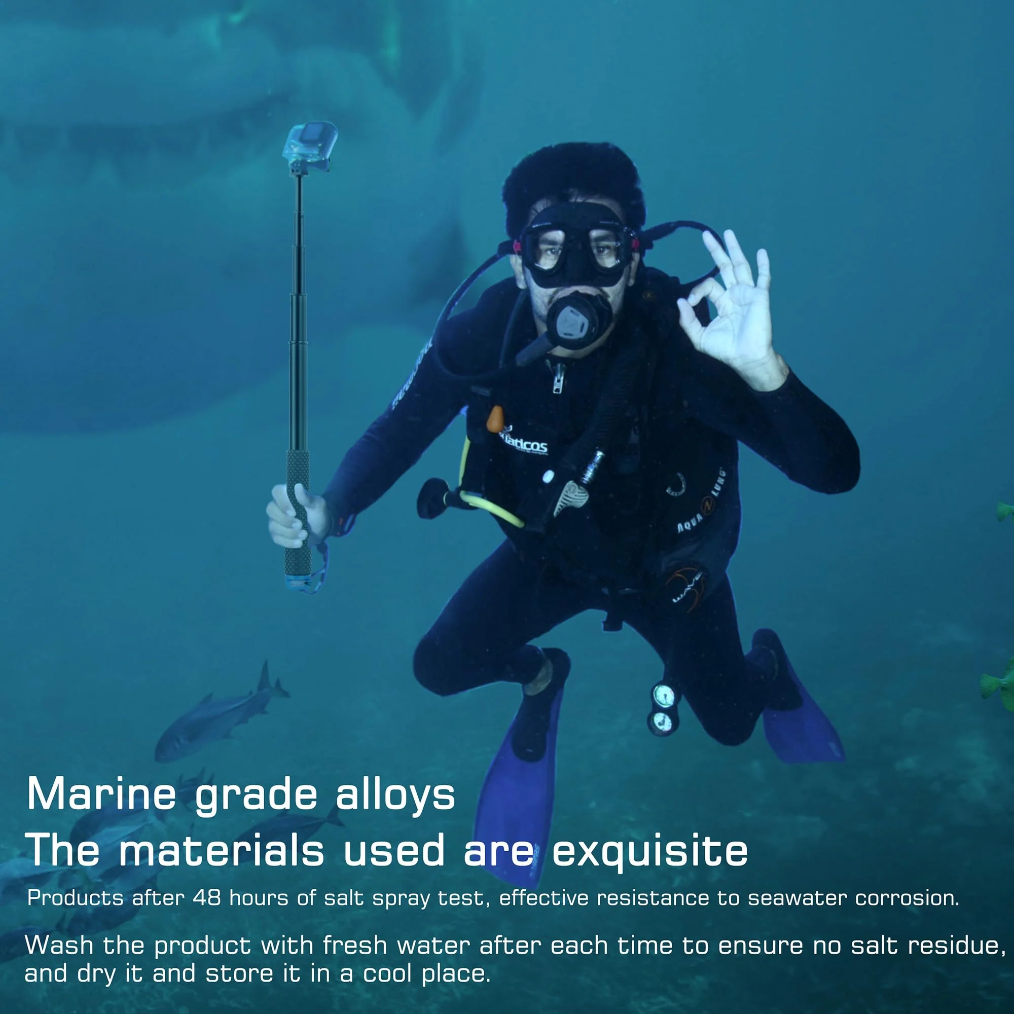 11''-45''Alumium Handheld Waterproof Selfie Stick Underwater Pole Handle Grip Monopod for Gopro Hero Session Max Insta360 AKASO DJI OSMO Digital Action Cameras 11''-45'' Stick - Image 5