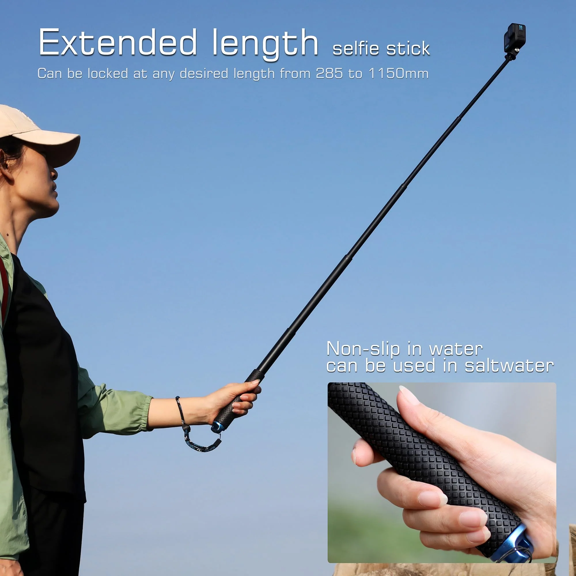 11''-45''Alumium Handheld Waterproof Selfie Stick Underwater Pole Handle Grip Monopod for Gopro Hero Session Max Insta360 AKASO DJI OSMO Digital Action Cameras 11''-45'' Stick - Image 6