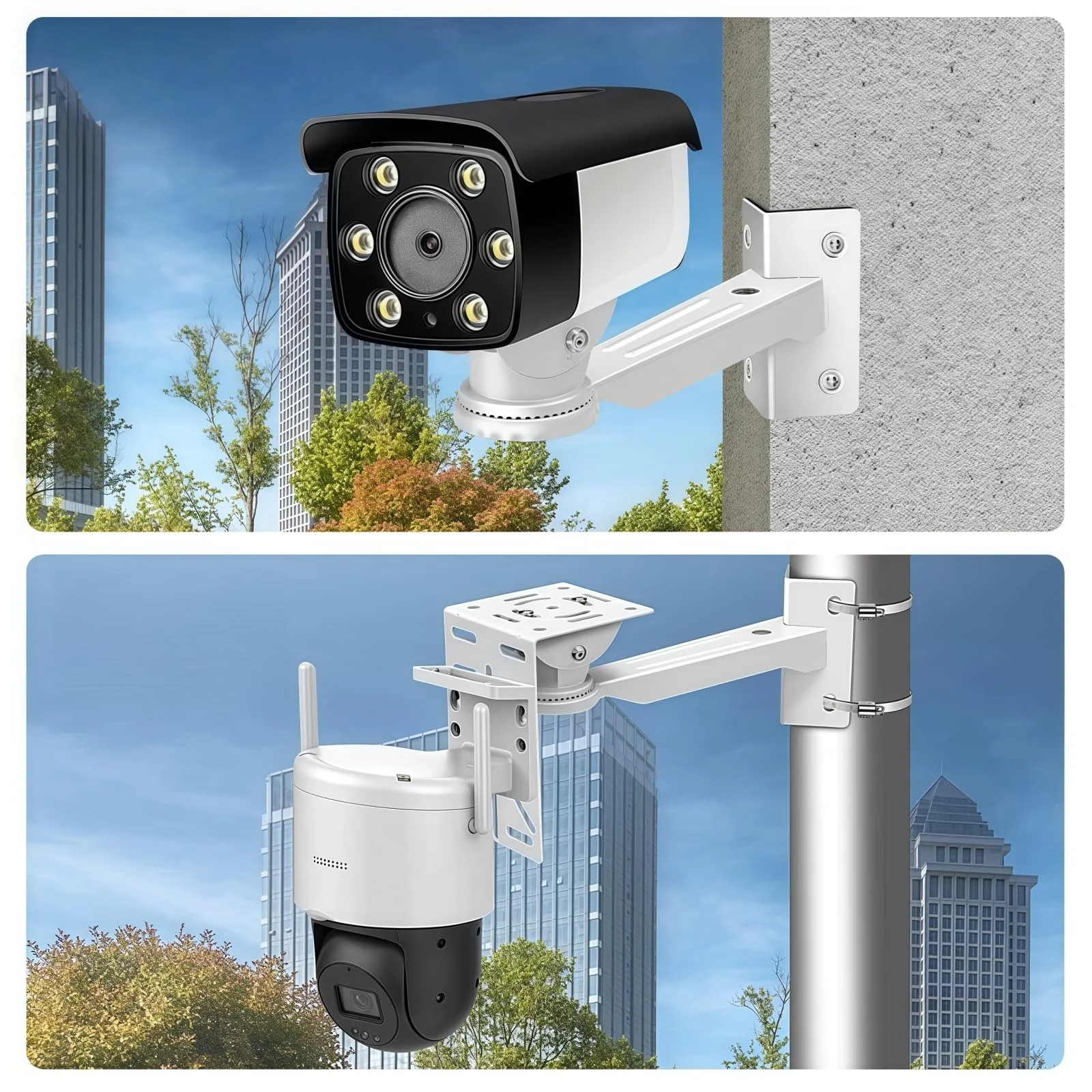 11.8" Heavy Duty Pole Mount Camera Bracket - 2 Stainless Steel Hose Clamps & L - Adapter, Indoor Outdoor for Small Business & Home CAM-MNT-11.8IN-PM-STD - Image 5