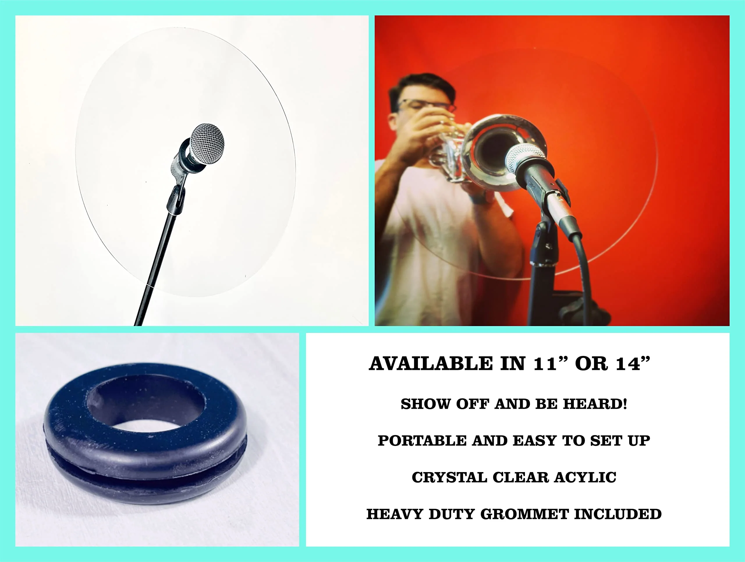 (11 inch Diameter) Crystal Clear Acrylic Vocal and Horn Deflector Shield: 4 Styles for Trumpet Saxophone Trombone Vocals and More 3mm Rigid Cast 11 inch Vocal And Horn Shield - Image 2