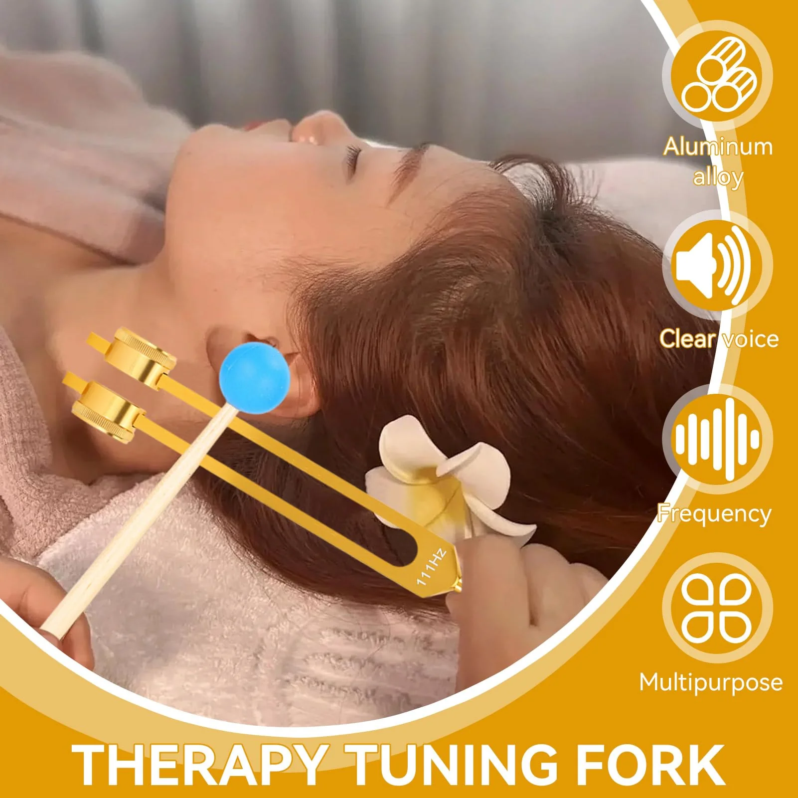 111HZ Tuning Forks for Healing, Frequency Tuning Fork with Hammer Frequency Healing Devices for DNA Repair Healing Sound Healing Forks (Gold) - Image 2