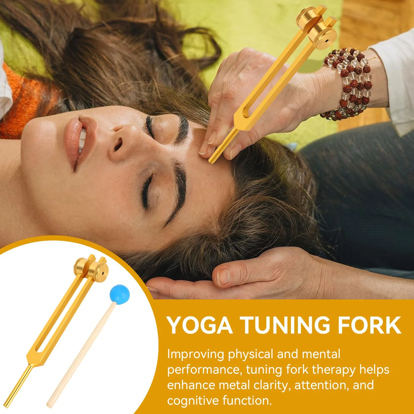 111HZ Tuning Forks for Healing, Frequency Tuning Fork with Hammer Frequency Healing Devices for DNA Repair Healing Sound Healing Forks (Gold) - Image 3