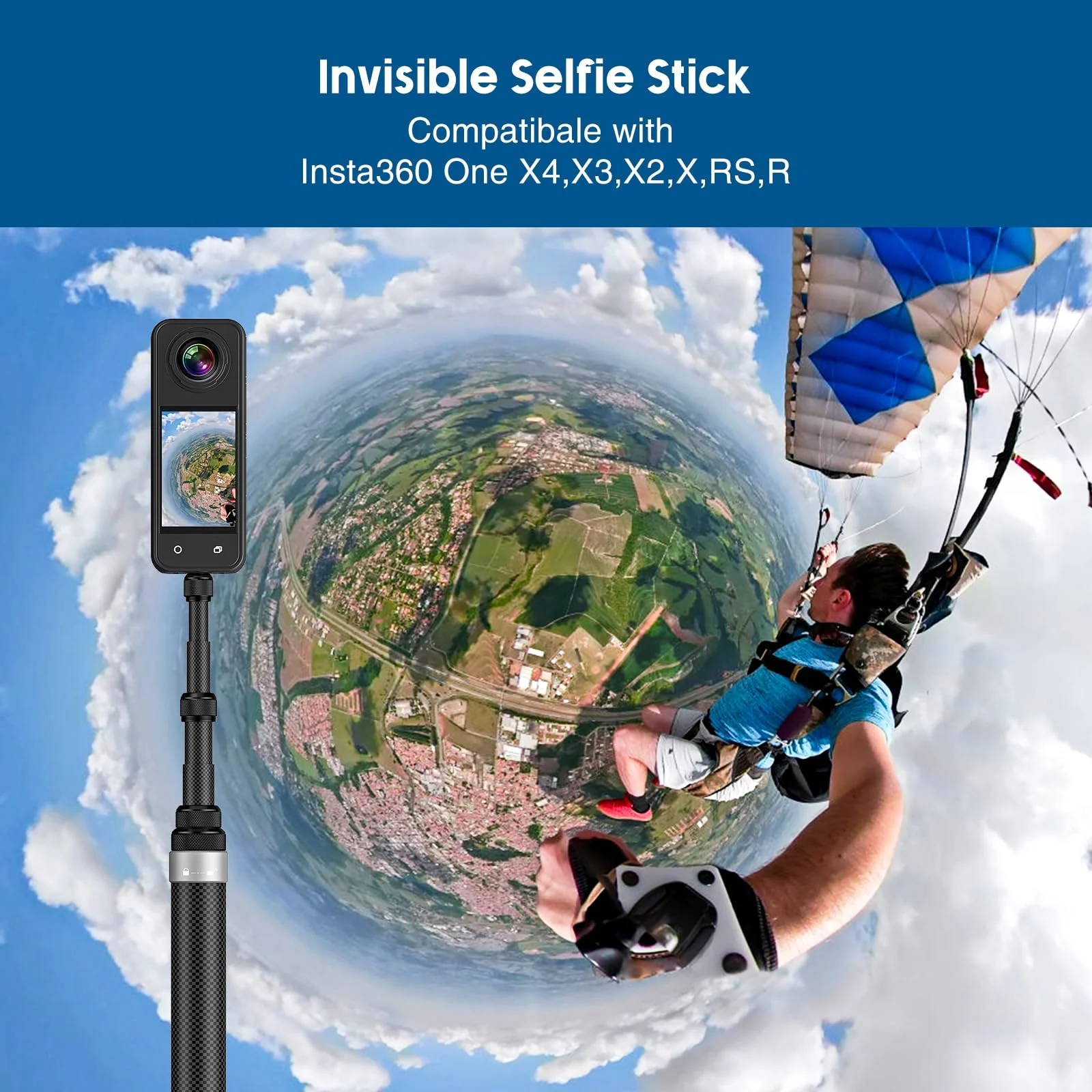118"/3.0m Invisible Selfie Stick Carbon Fiber, 9.8ft Extended Super Long Pole Compatible with Insta360 X4 X3 ONE X2, ONE R, ONE X, ONE GO 3S 3 2 Action 360 Camera (17 to 118") - Image 2