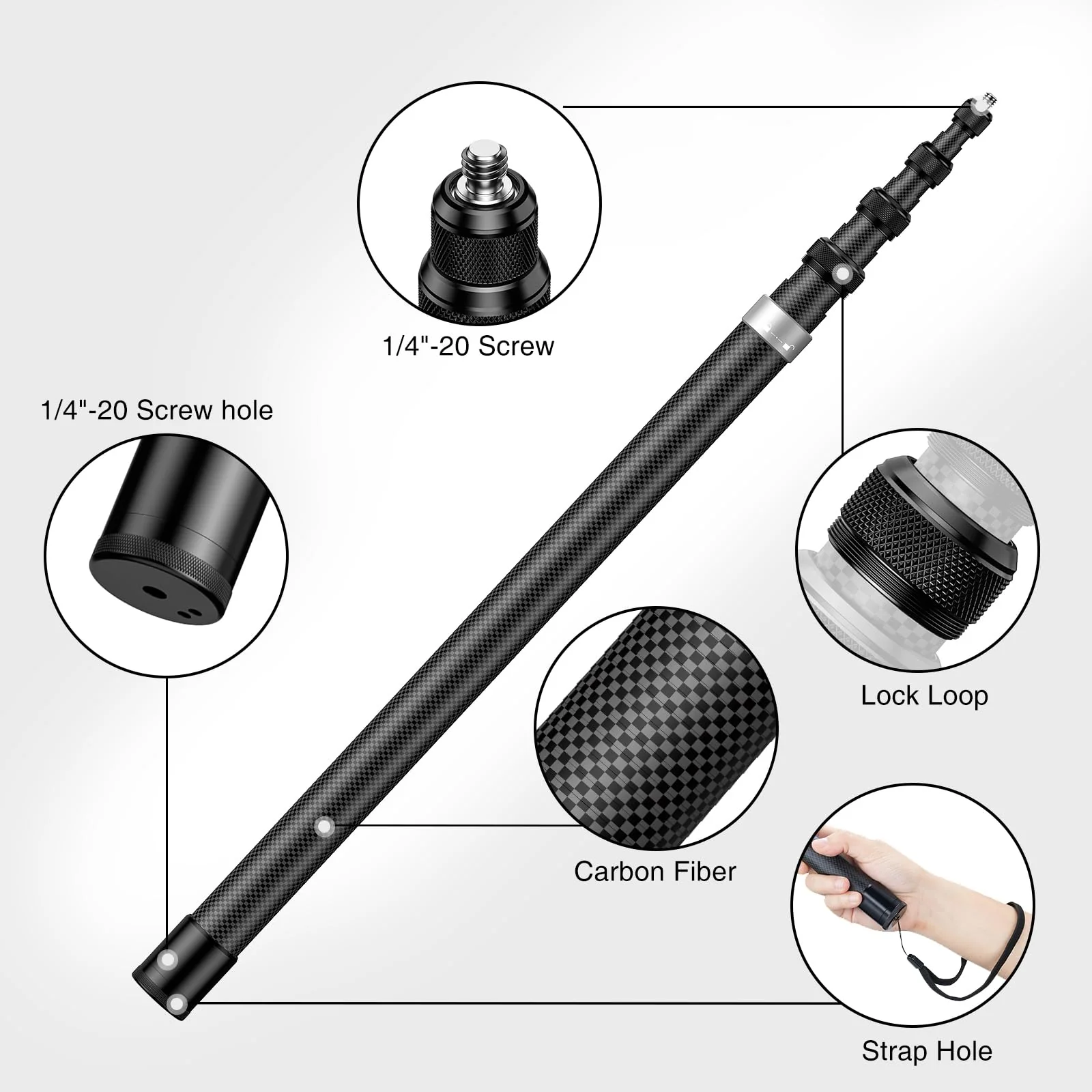 118"/3.0m Invisible Selfie Stick Carbon Fiber, 9.8ft Extended Super Long Pole Compatible with Insta360 X4 X3 ONE X2, ONE R, ONE X, ONE GO 3S 3 2 Action 360 Camera (17 to 118") - Image 5