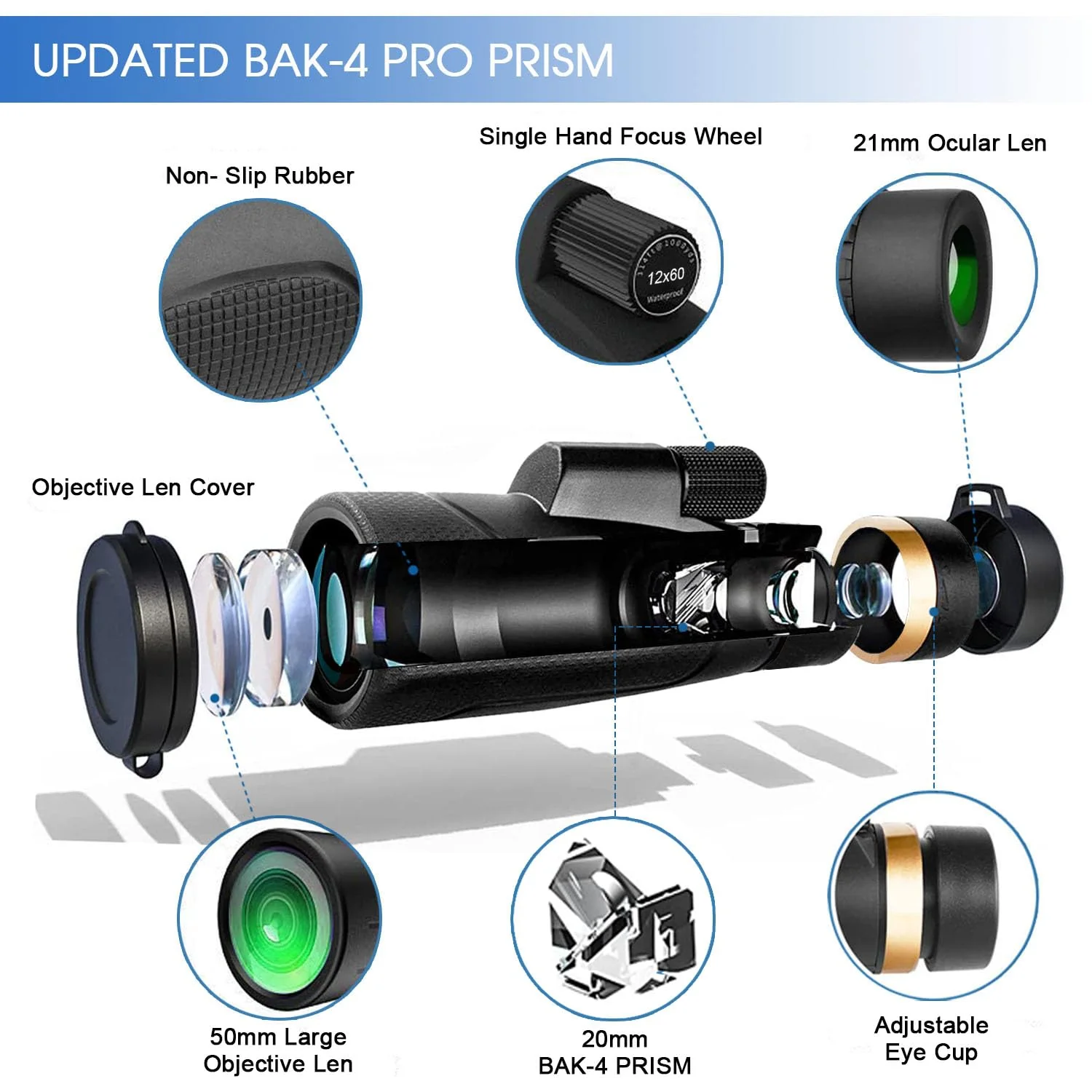 12×60 Monocular Telescope with Smartphone Holder & Upgraded Tripod, High Powered SMC & BAK4 Scope, Birthday Gifts for Men Dad Him Husband Teen, White Elephant Gift, Outdoors Survival Hiking Gear - Image 3
