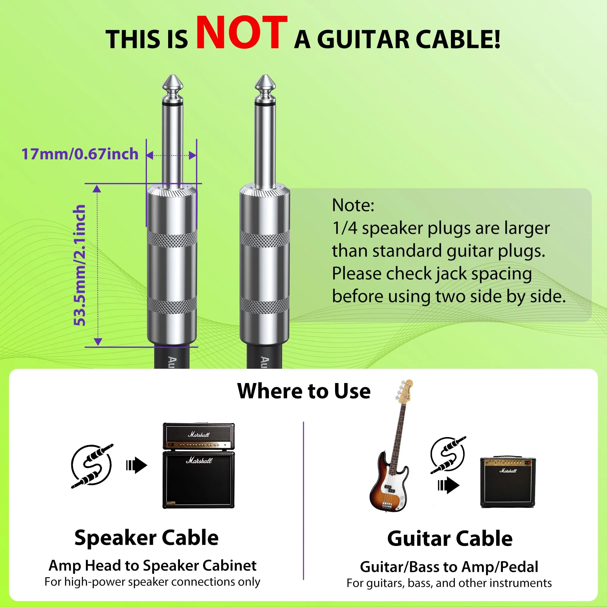 12 AWG OFC Speaker Cable 1/4 Inch 10ft Nylon Braided, Noiseless Design Triple(2 Copper&Al-Foil) Shielded Guitar Amp Head to Cabinet Cable for Marshall Boss Fender High-Watt Amp Cab - Image 7