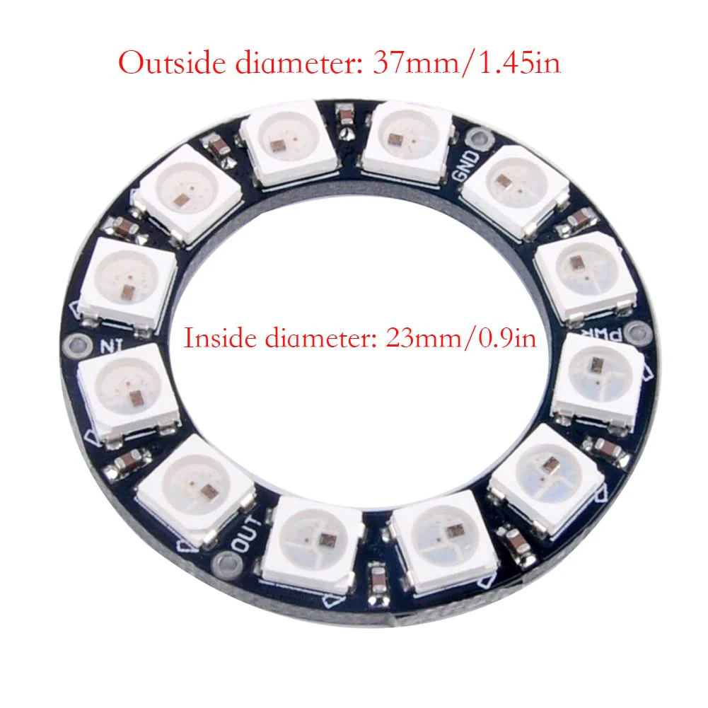 12 Bits WS2812 RGB LED Ring WS2812B 5050 Addressable LED Light String with Integrated Drivers Pixels Individual Controlling for Arduino ESP8266 ESP32 Lighting Effect (Pack of 2pcs - Image 5