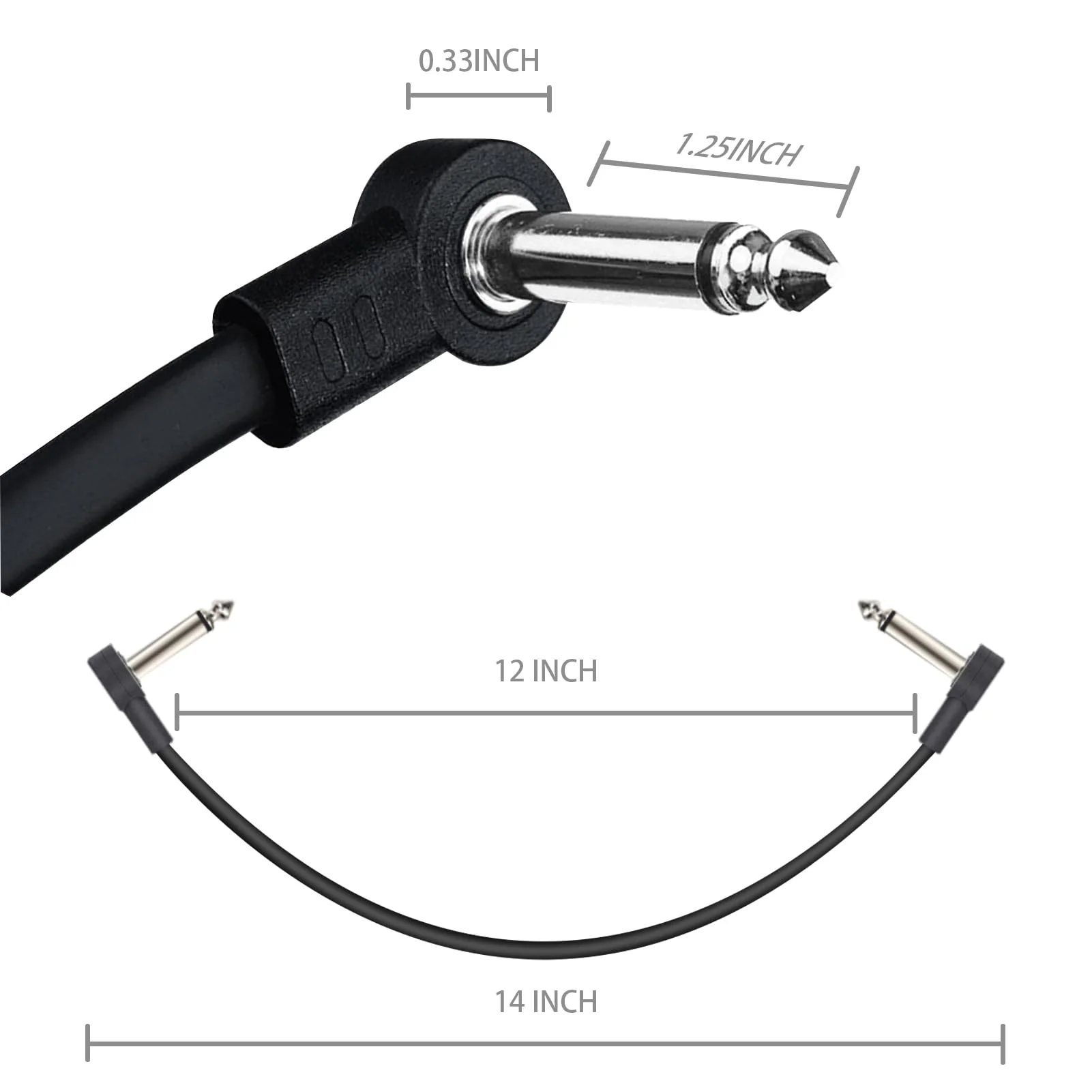 12 Inch Guitar Patch Cables 6 Pack, 1/4" TS Right Angle Effect Pedal Flat Cables, Black 12 Inch Black-12 in-6 Pack - Image 4