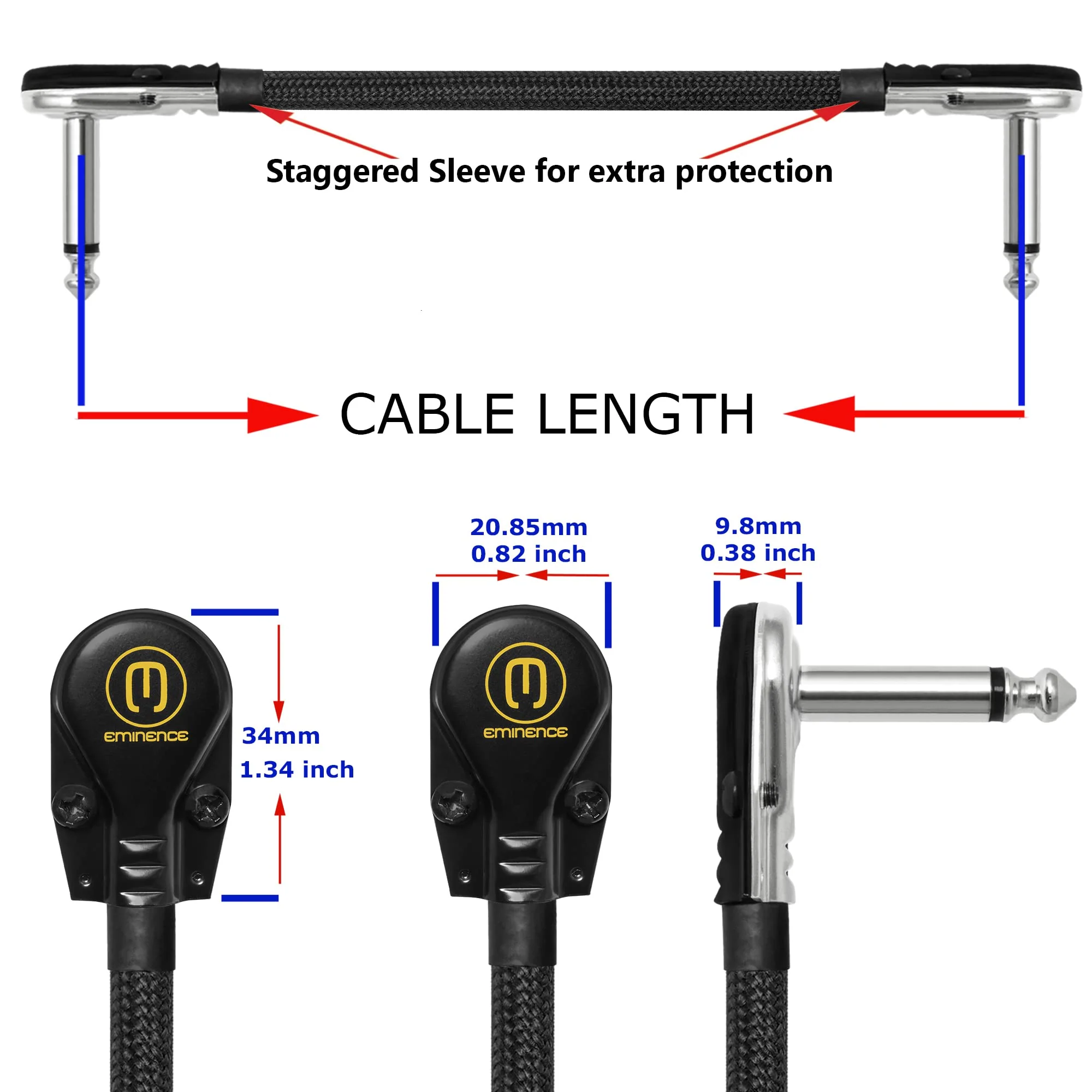 12 Inch x4 + 3 Foot x2 - Audioblast HQ-1 Braid (Black) - Flexible - Dual Shielded (100%) - Instrument Effects Pedal Patch Cable w/Low-Profile, R/A Pancake TS (6.35mm) Plugs & Dual Staggered Boots - Image 5