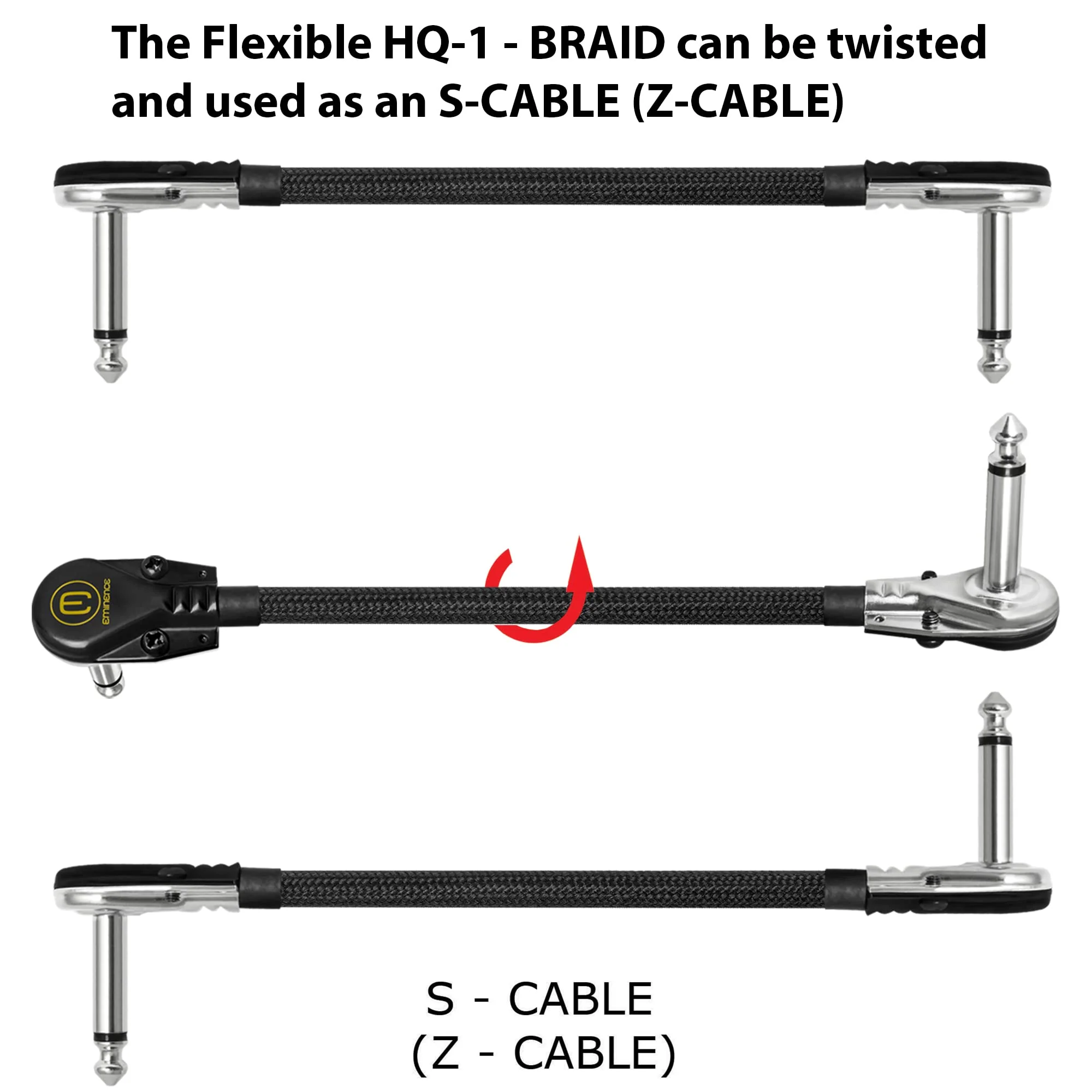 12 Inch x4 + 3 Foot x2 - Audioblast HQ-1 Braid (Black) - Flexible - Dual Shielded (100%) - Instrument Effects Pedal Patch Cable w/Low-Profile, R/A Pancake TS (6.35mm) Plugs & Dual Staggered Boots - Image 6