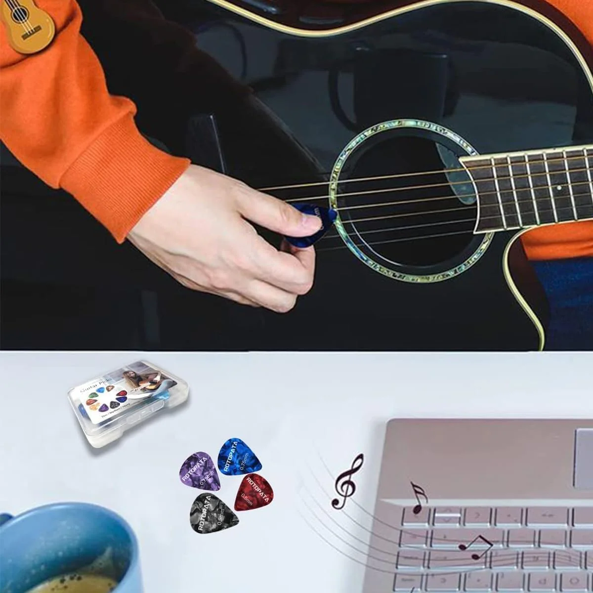 12 Pack Guitar Picks Plectrums with Organizer Storage Box, 0.58 0.84 1.2 mm Includes Thin Medium Heavy Thickness & Variety Colorful Celluloid Plectrums for Bass Electric Acoustic Guitars Ukulele - Image 4