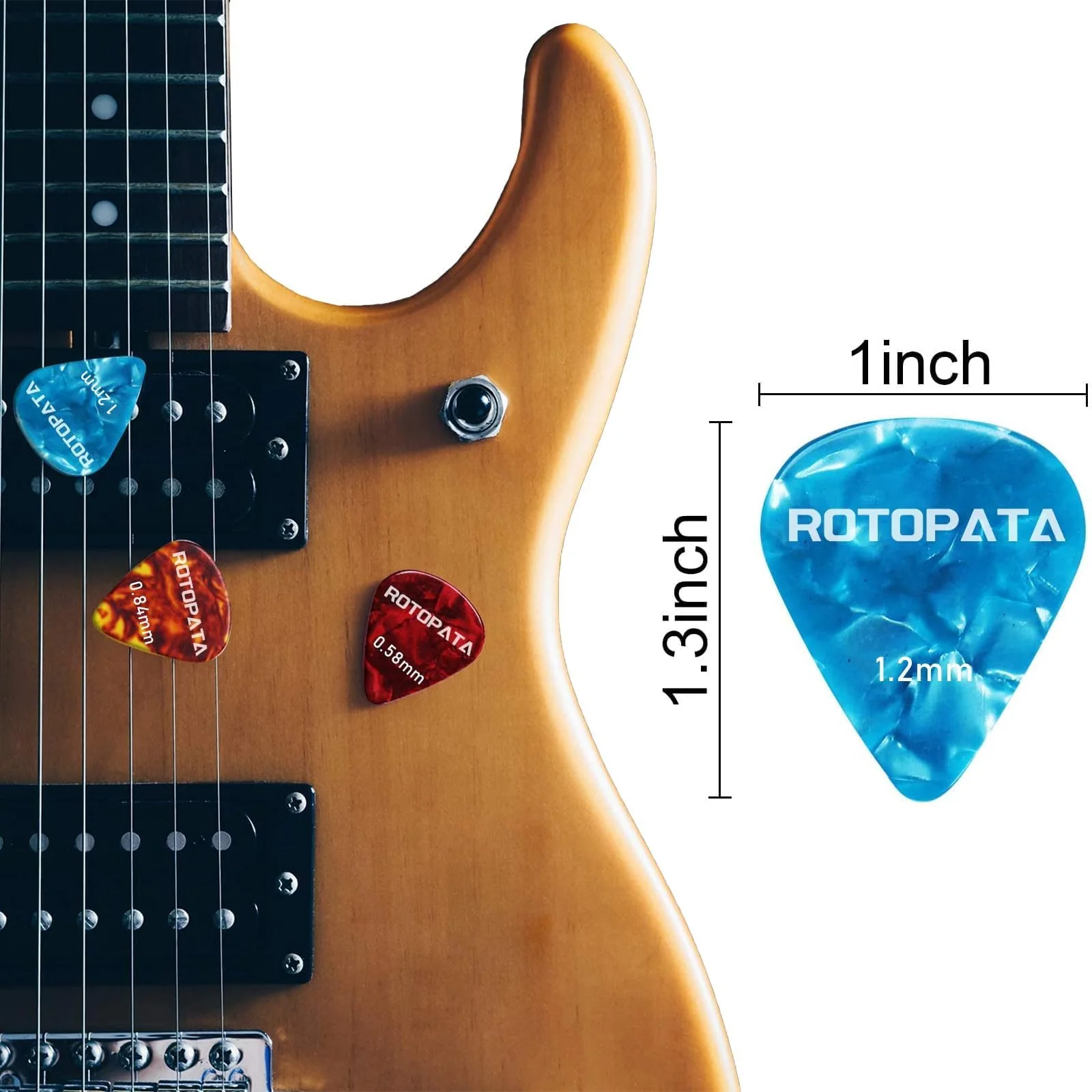 12 Pack Guitar Picks Plectrums with Organizer Storage Box, 0.58 0.84 1.2 mm Includes Thin Medium Heavy Thickness & Variety Colorful Celluloid Plectrums for Bass Electric Acoustic Guitars Ukulele - Image 5