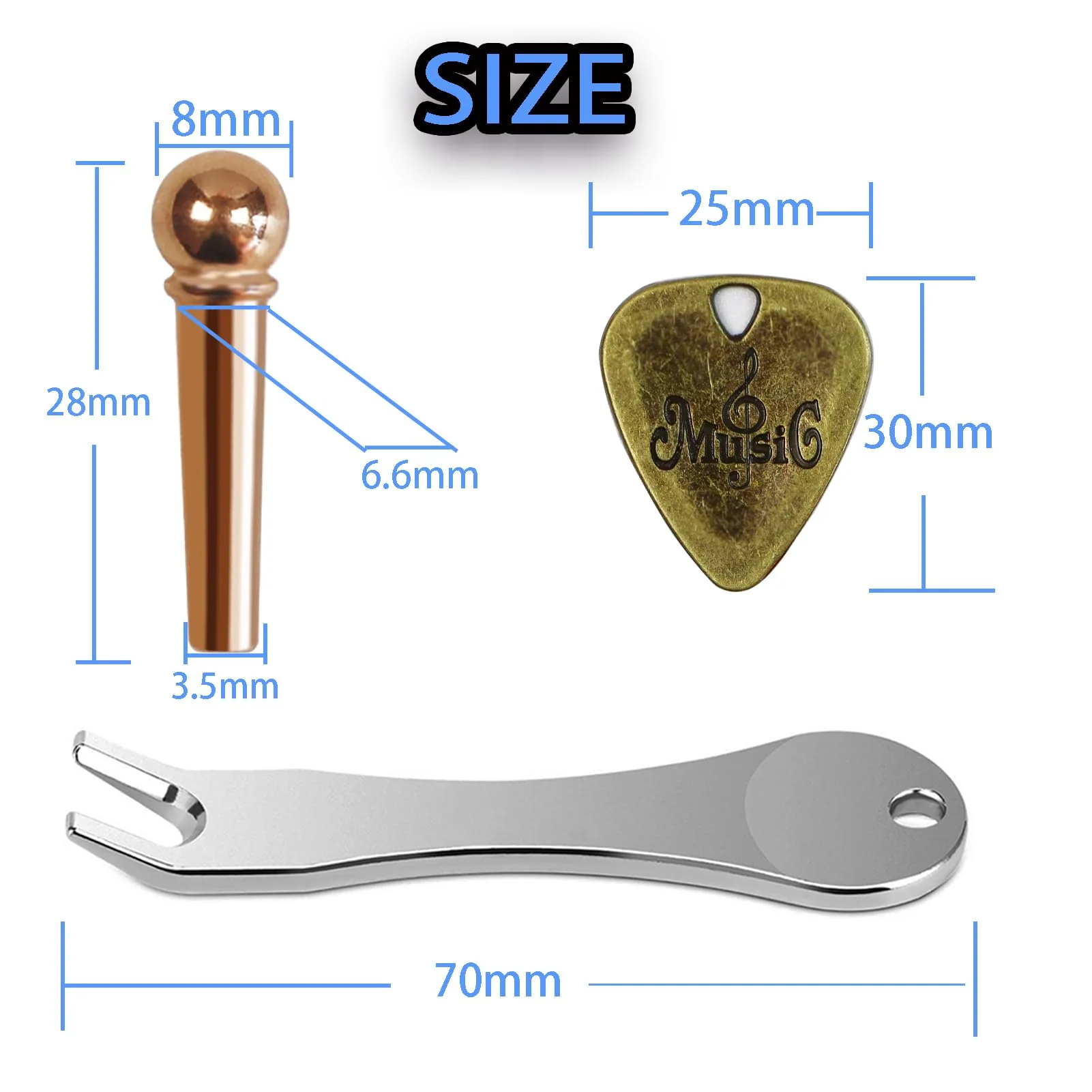 12 Pcs Acoustic Guitar Bridge Pins with Bridge Pin Puller Remover 2 Guitar Picks Guitar Pegs Guitar Parts Accessories Replacement Tools Kits - Image 6
