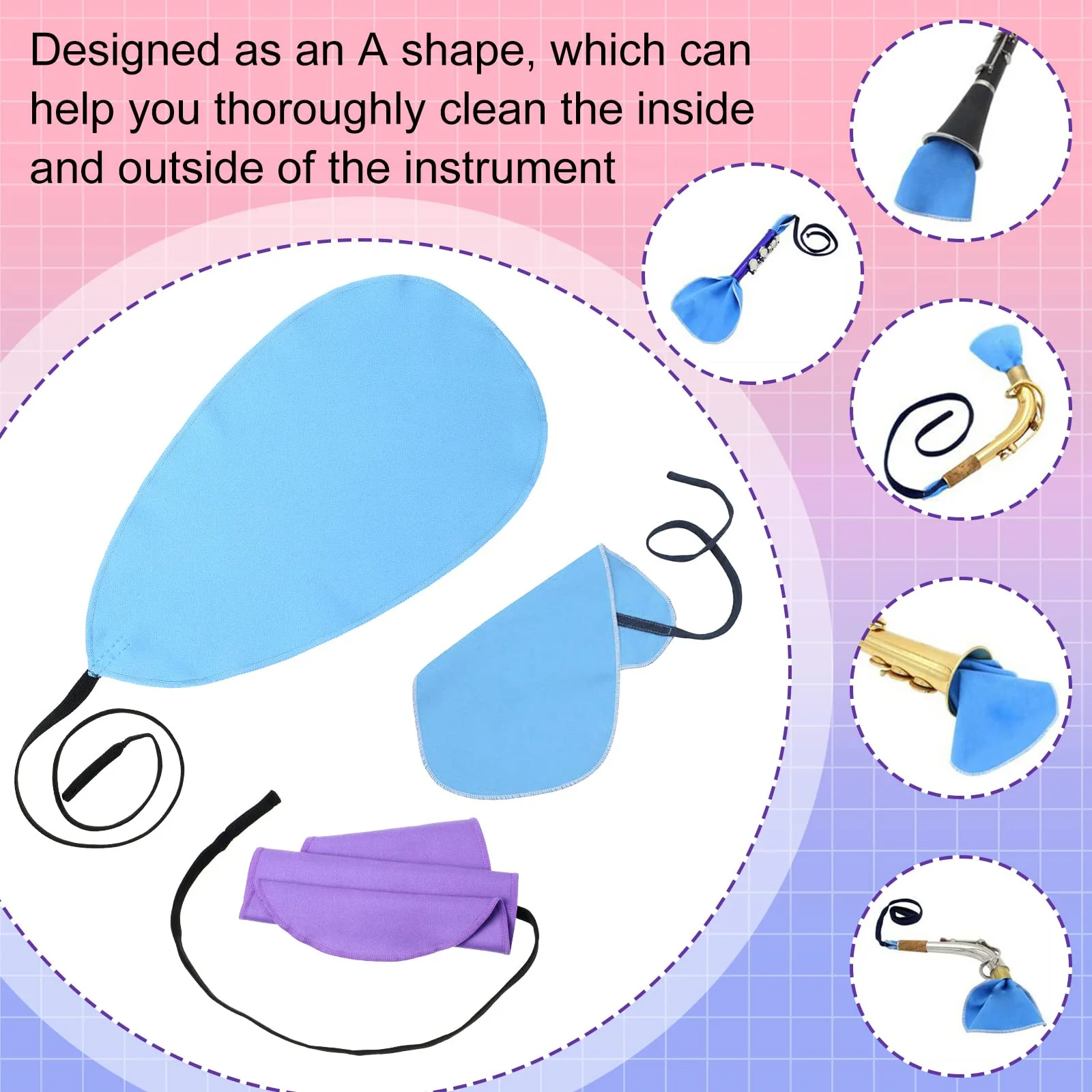 12 Pcs Clarinet Swab Cleaning Cloth Swab for Inside Tube Cloth Clarinet Cleaner Pull Through Instrument Cloth with Weighted String for Clarinet Flute Piccolo Sax Saxophone(Blue, Purple) Blue, Purple - Image 4
